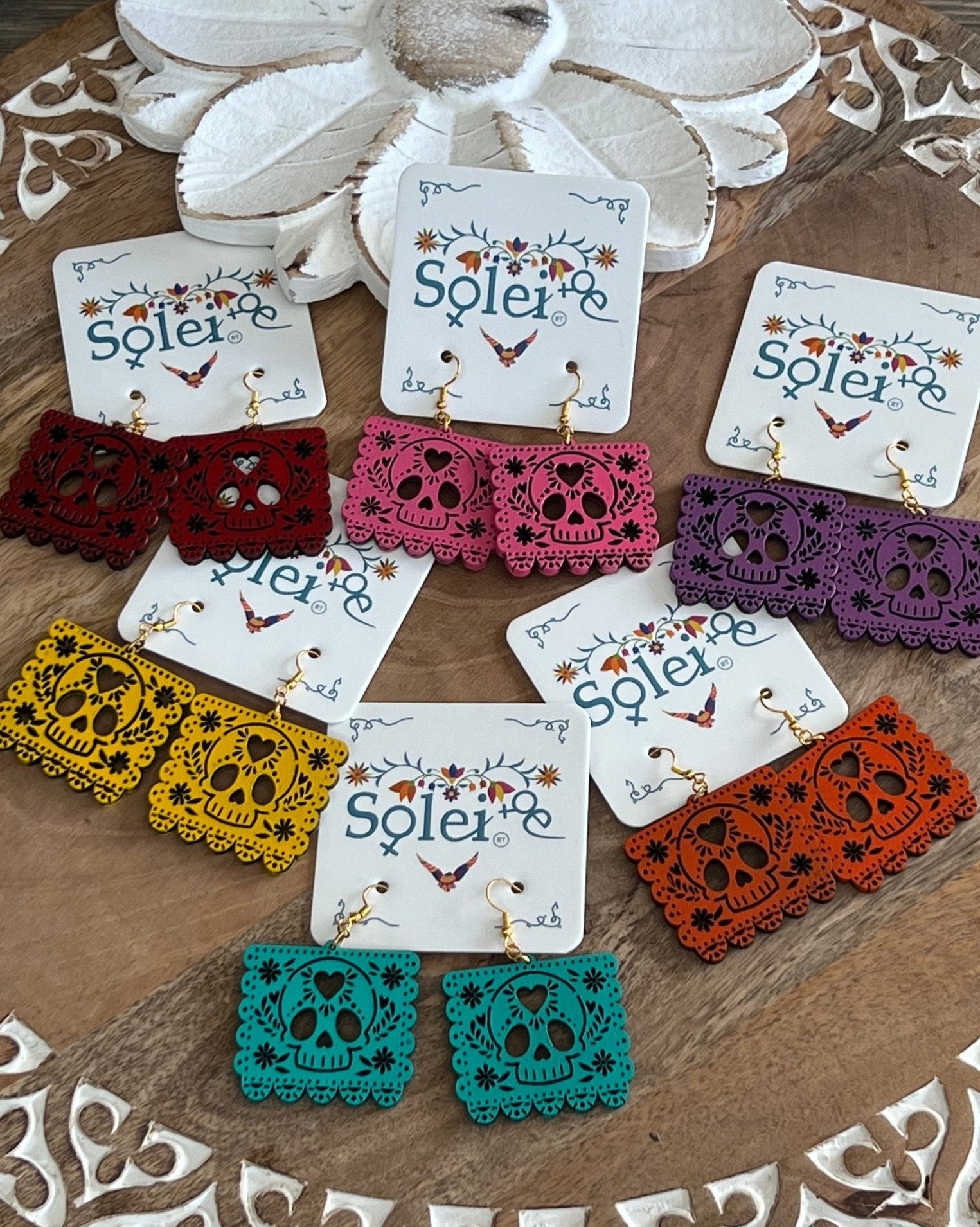 Hand Painted Skull Earrings. Papel Picado Calavera Earrings. - Solei Store