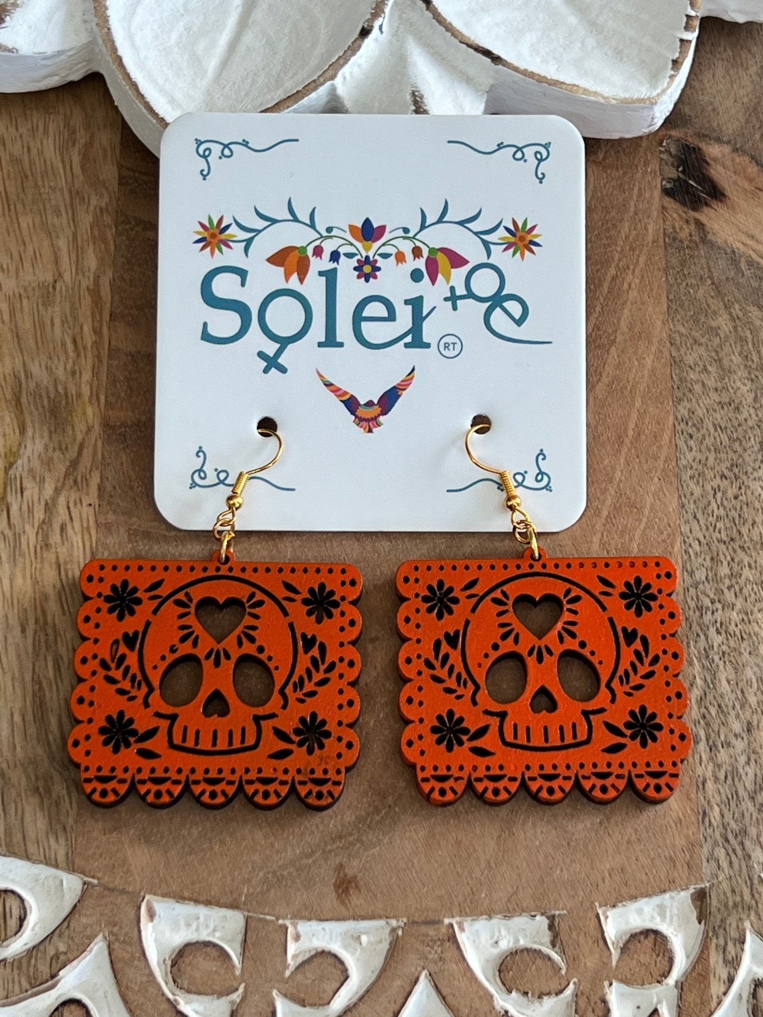 Hand Painted Skull Earrings. Papel Picado Calavera Earrings. - Solei Store