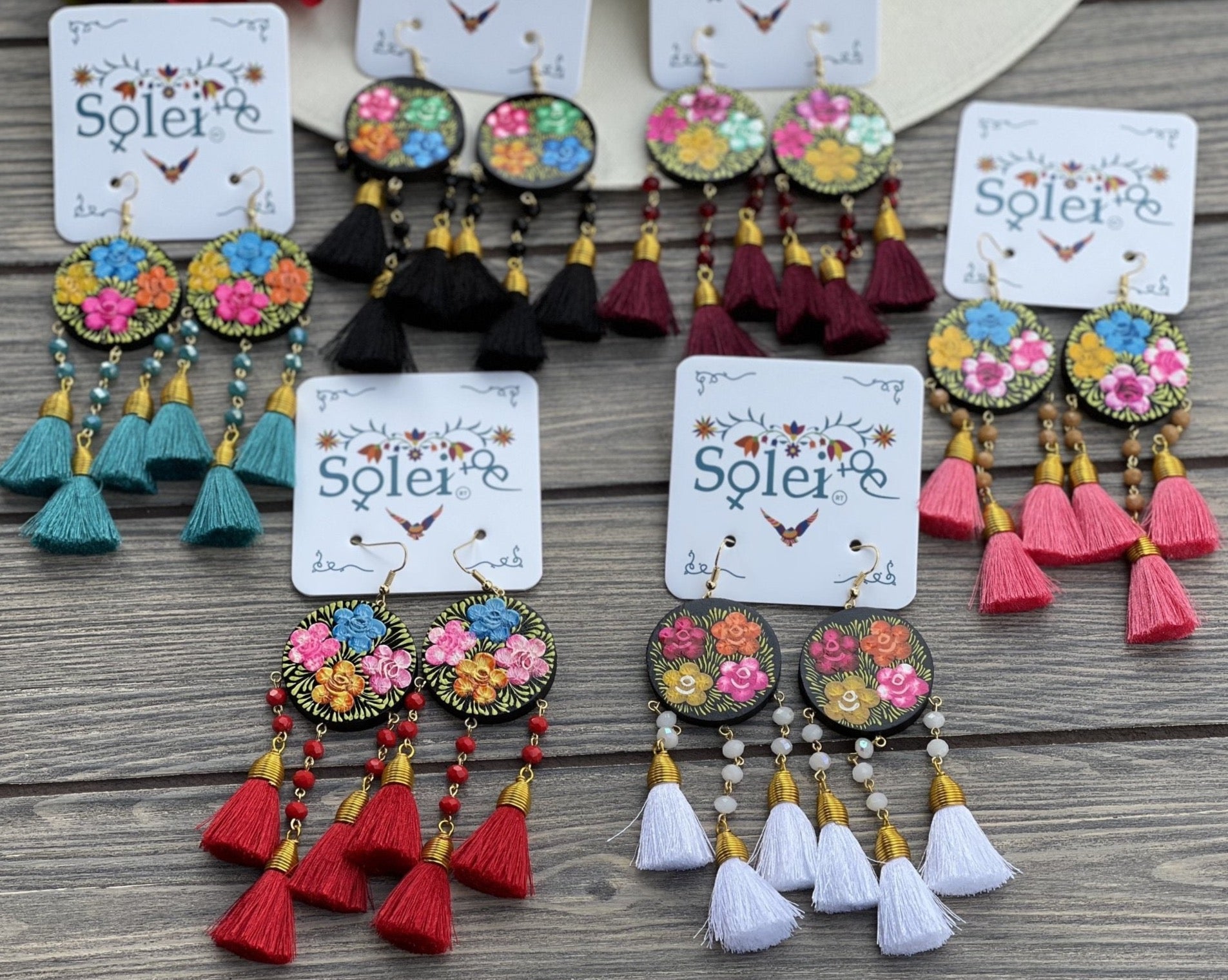 Hand Painted Wood Artisanal Benita Earrings - Solei Store