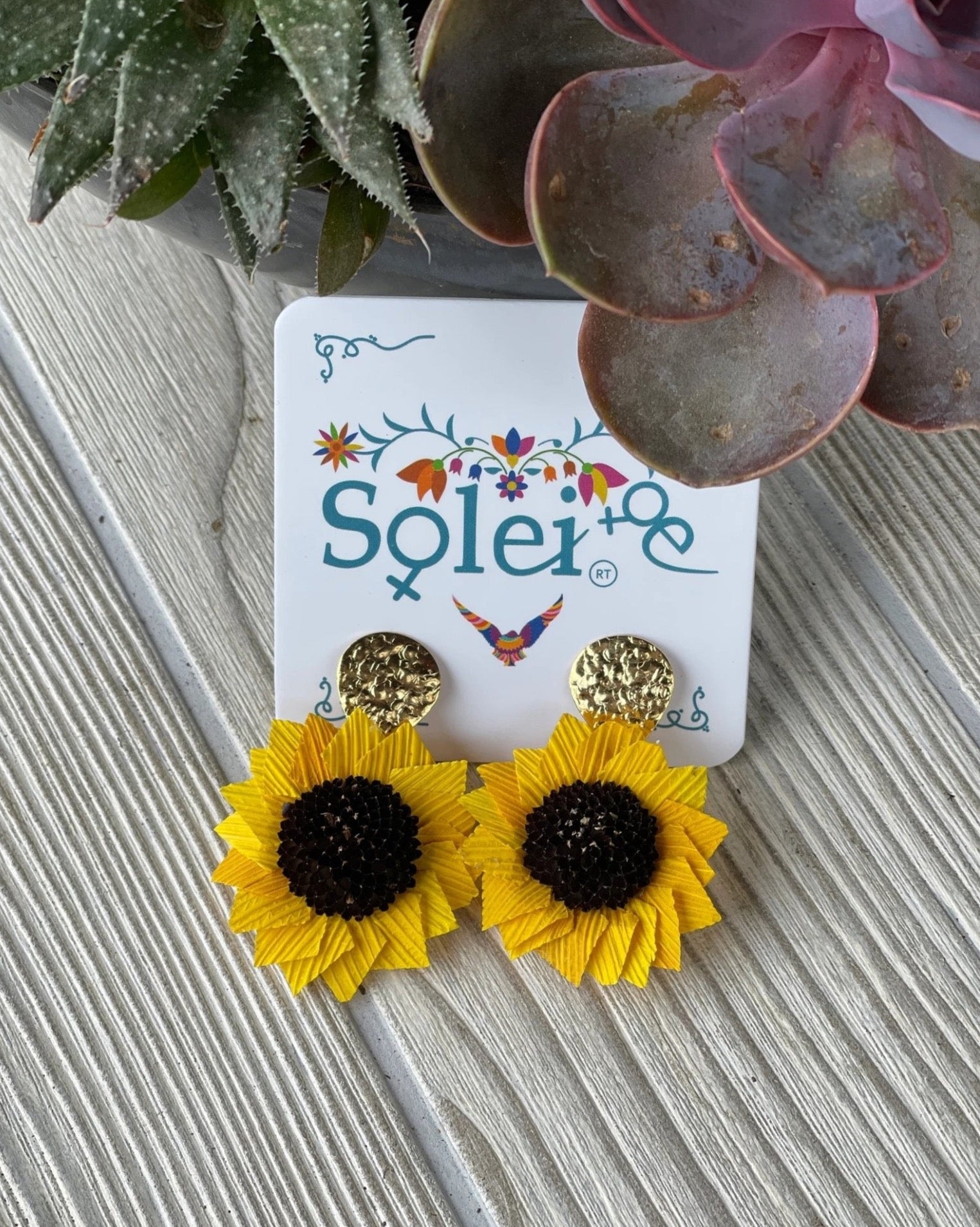 Handmade Sunflower Earrings. Mexican Artisanal Earrings. Arete Girasol - Solei Store