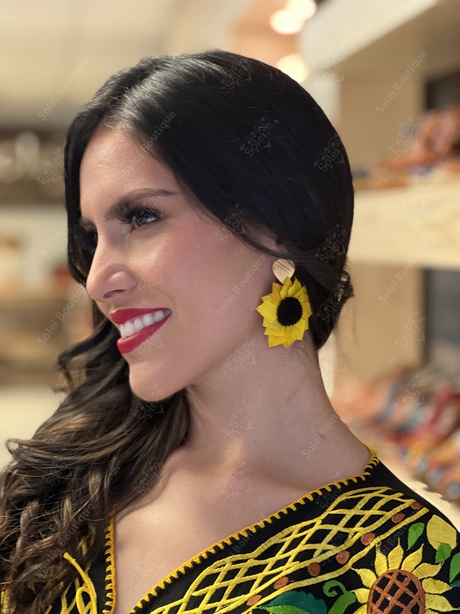 Handmade Sunflower Earrings. Mexican Artisanal Earrings. Arete Girasol - Solei Store