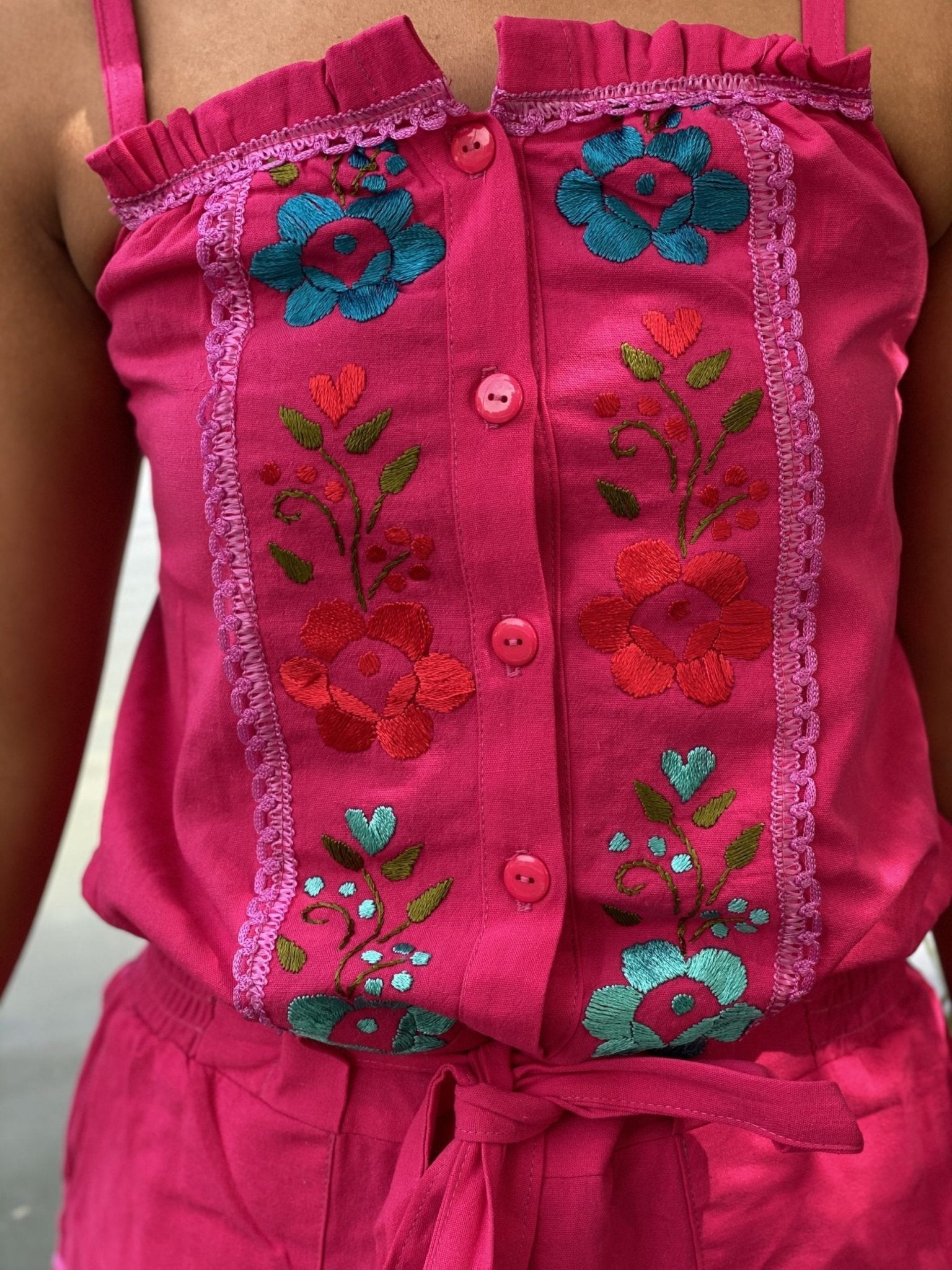 Jumpsuit Marbella. Mexican Floral Hand Embroidered Jumpsuit. - Solei Store