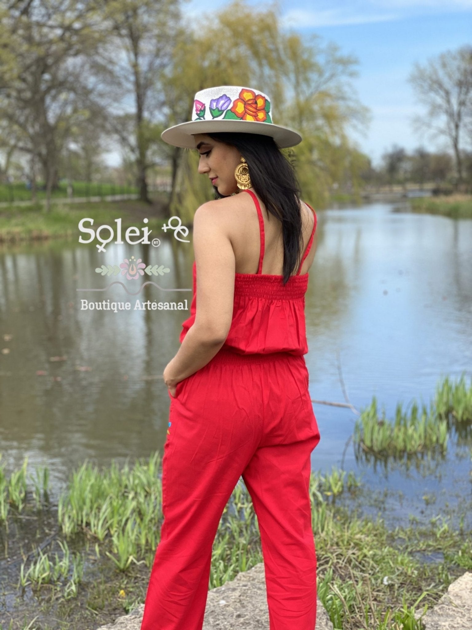 Jumpsuit Marbella. Mexican Floral Hand Embroidered Jumpsuit. - Solei Store
