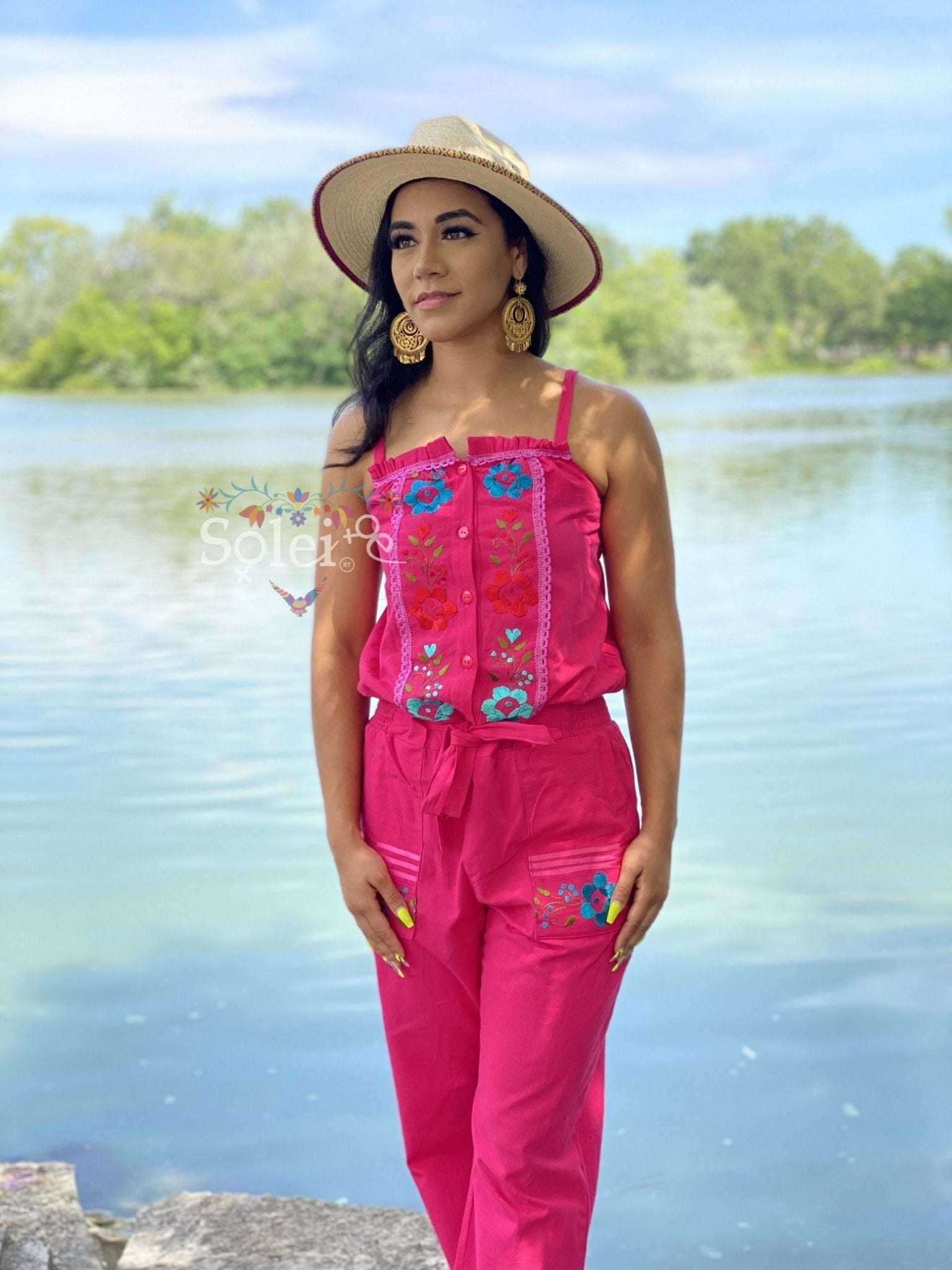 Jumpsuit Marbella. Mexican Floral Hand Embroidered Jumpsuit. - Solei Store