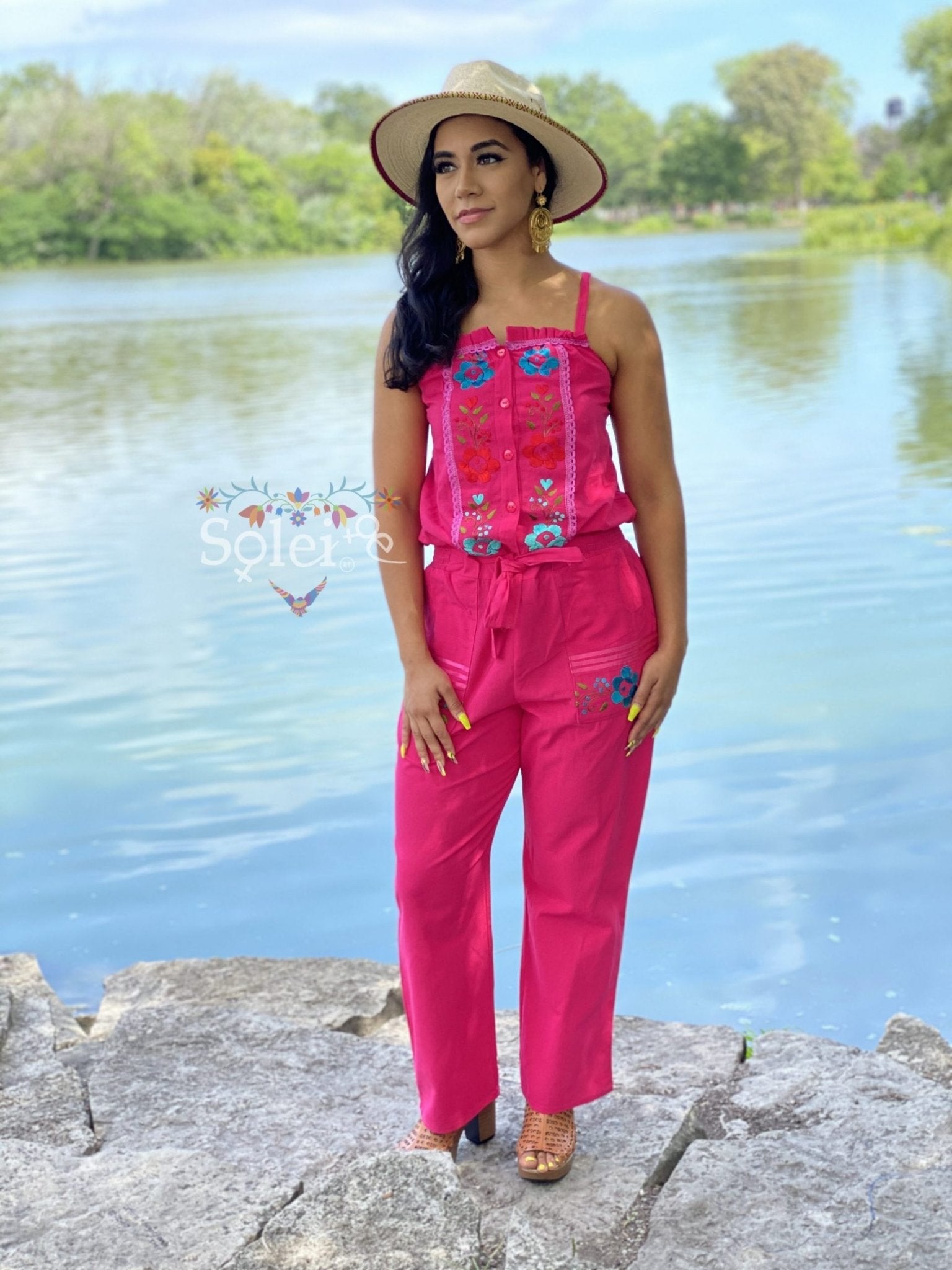 Jumpsuit Marbella. Mexican Floral Hand Embroidered Jumpsuit. - Solei Store
