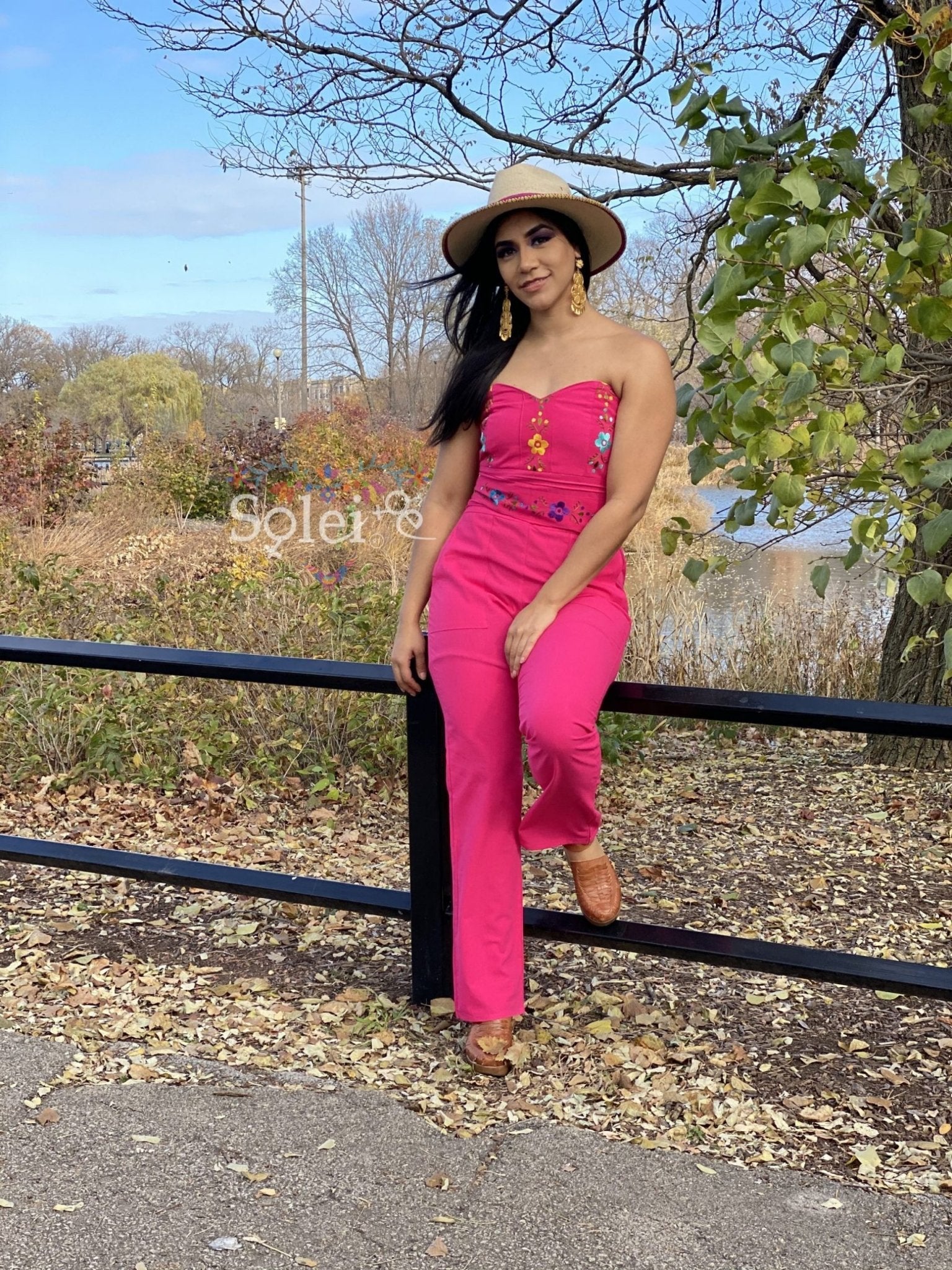 Jumpsuit Strapless. Mexican Floral Hand Embroidered Jumpsuit. - Solei Store