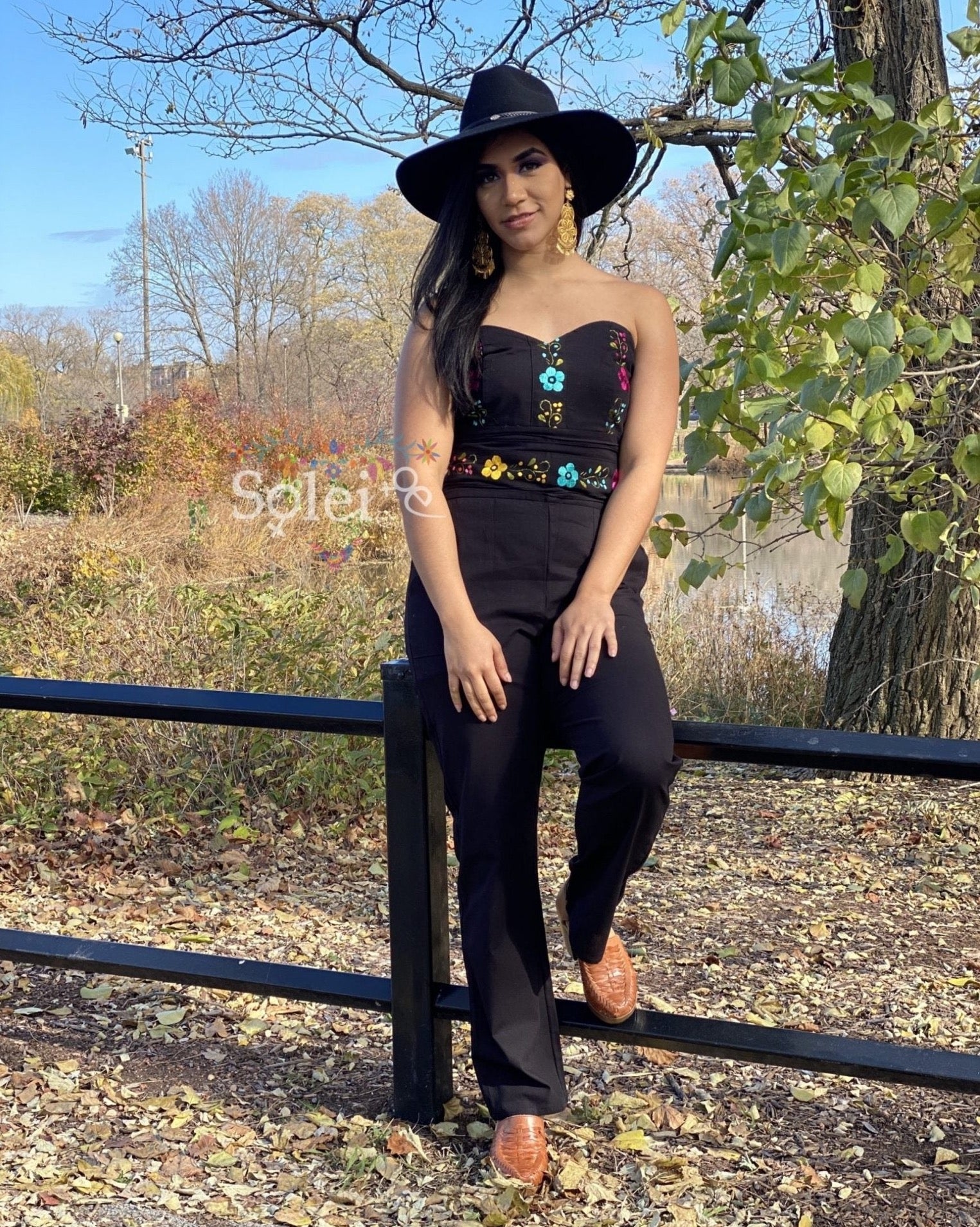 Jumpsuit Strapless. Mexican Floral Hand Embroidered Jumpsuit. - Solei Store