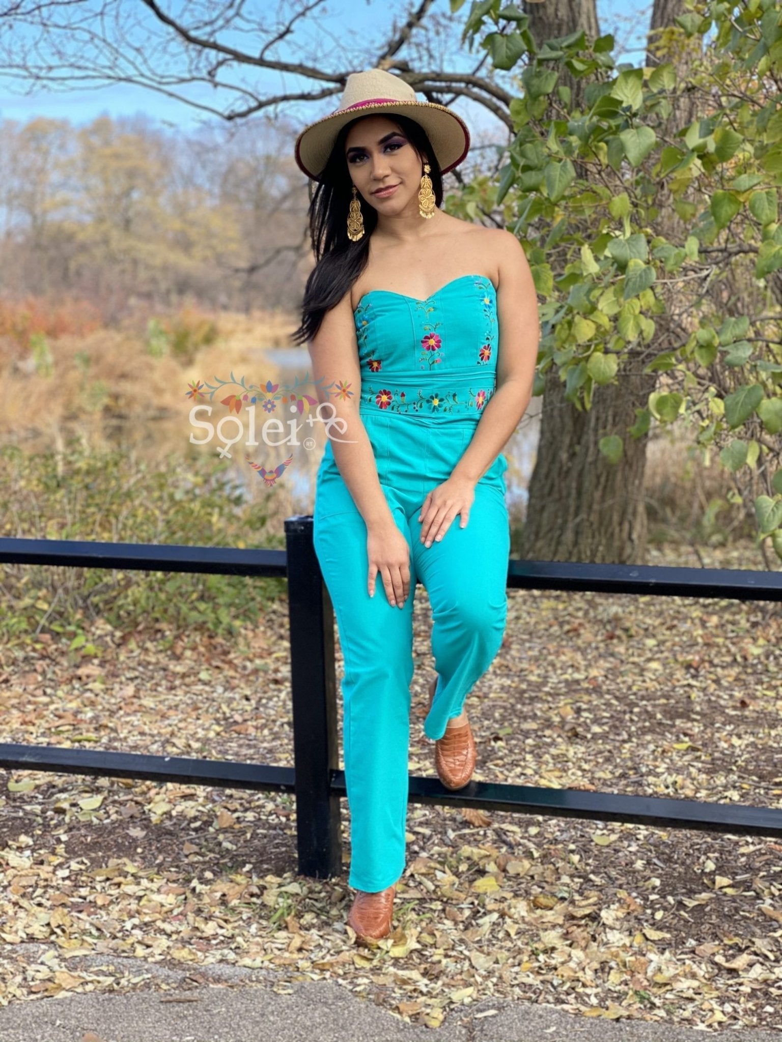 Jumpsuit Strapless. Mexican Floral Hand Embroidered Jumpsuit. - Solei Store