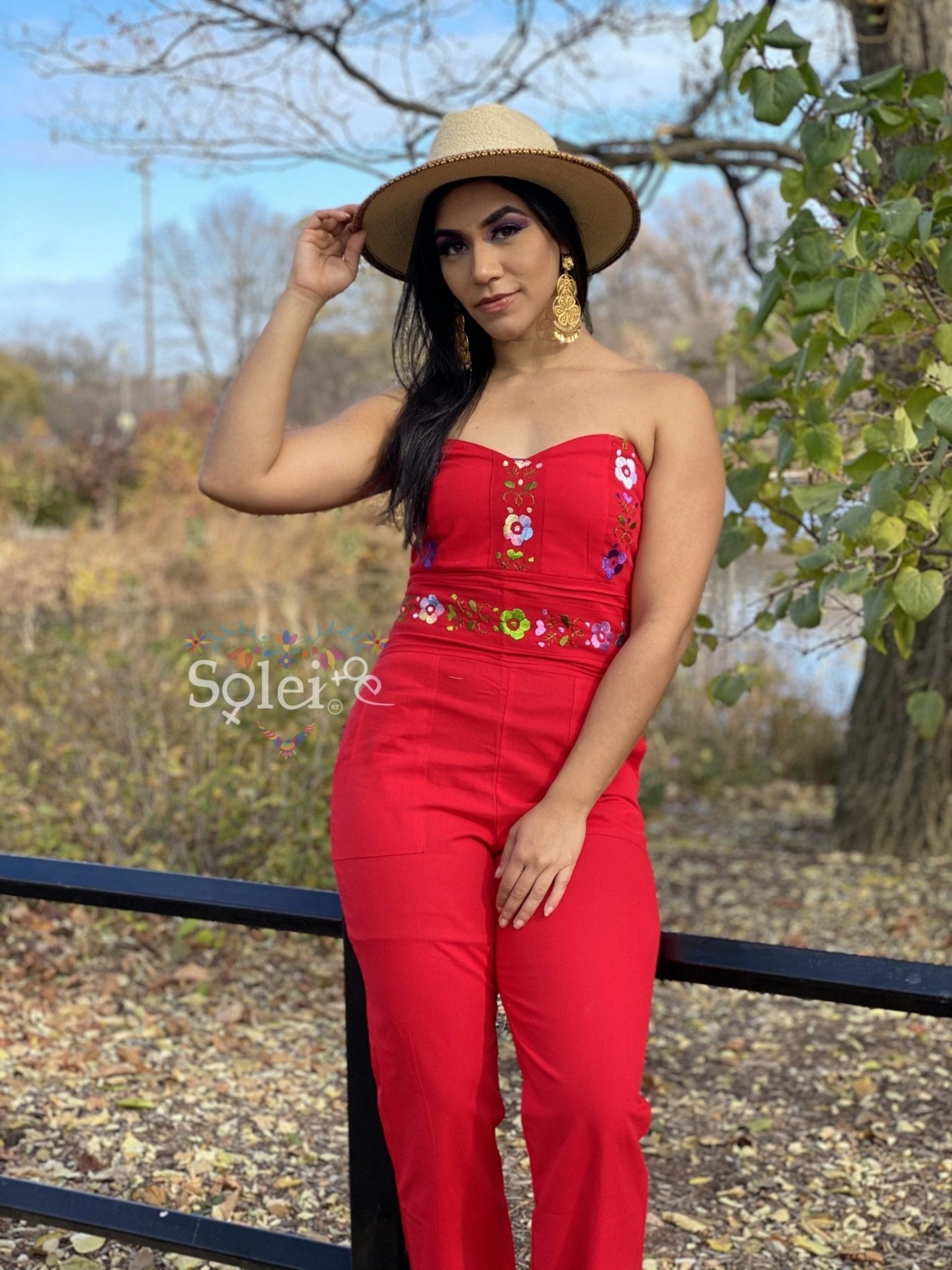 Jumpsuit Strapless. Mexican Floral Hand Embroidered Jumpsuit. - Solei Store