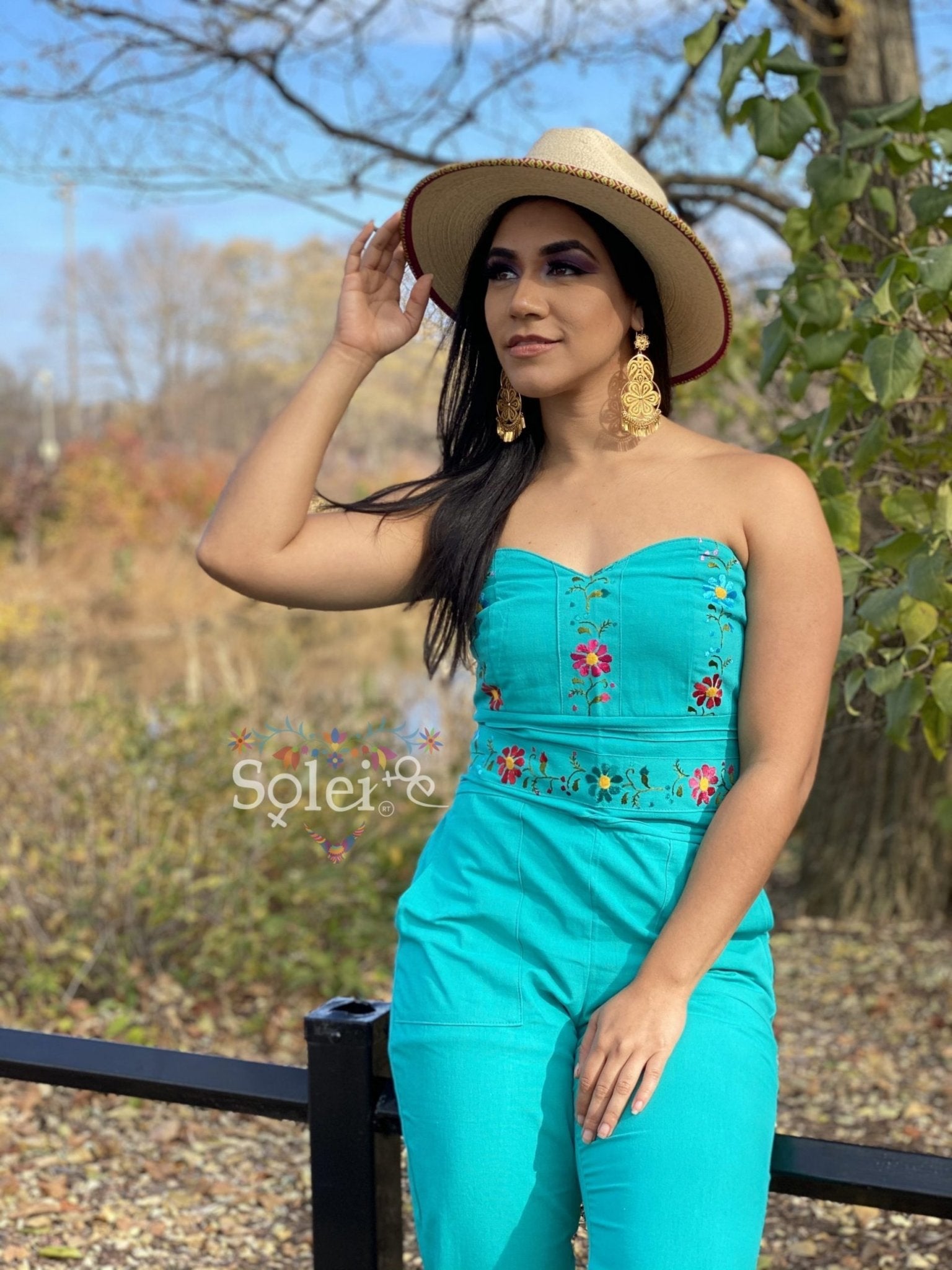 Jumpsuit Strapless. Mexican Floral Hand Embroidered Jumpsuit. - Solei Store