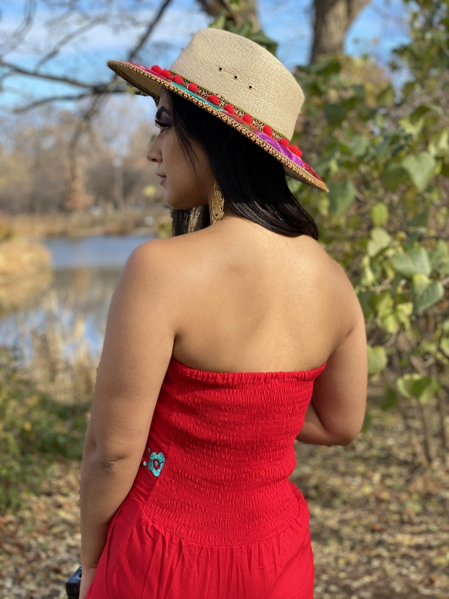 Jumpsuit Strapless. Mexican Floral Hand Embroidered Jumpsuit. - Solei Store