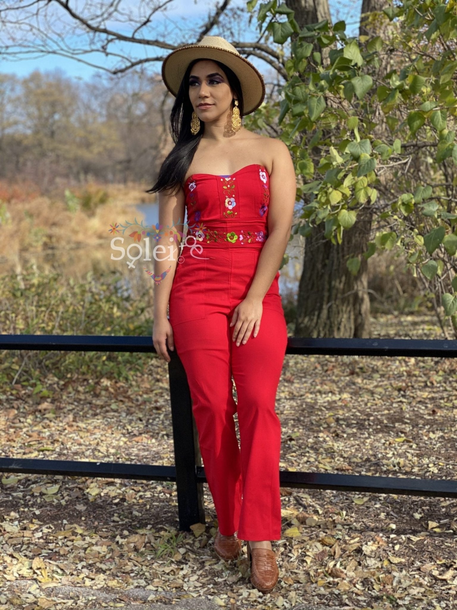 Jumpsuit Strapless. Mexican Floral Hand Embroidered Jumpsuit. - Solei Store