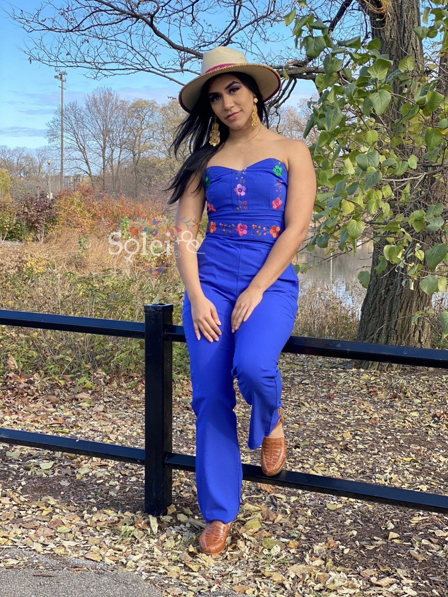 Jumpsuit Strapless. Mexican Floral Hand Embroidered Jumpsuit. - Solei Store