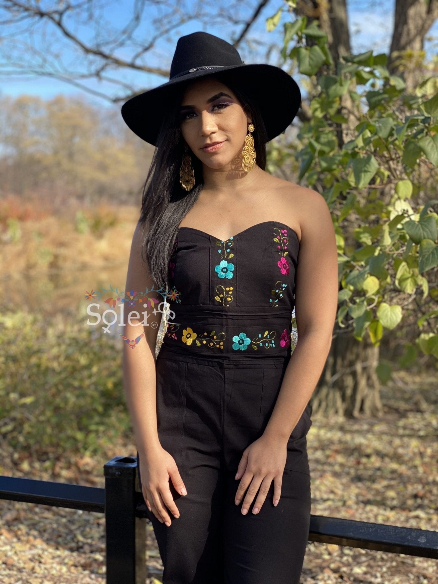 Jumpsuit Strapless. Mexican Floral Hand Embroidered Jumpsuit. - Solei Store