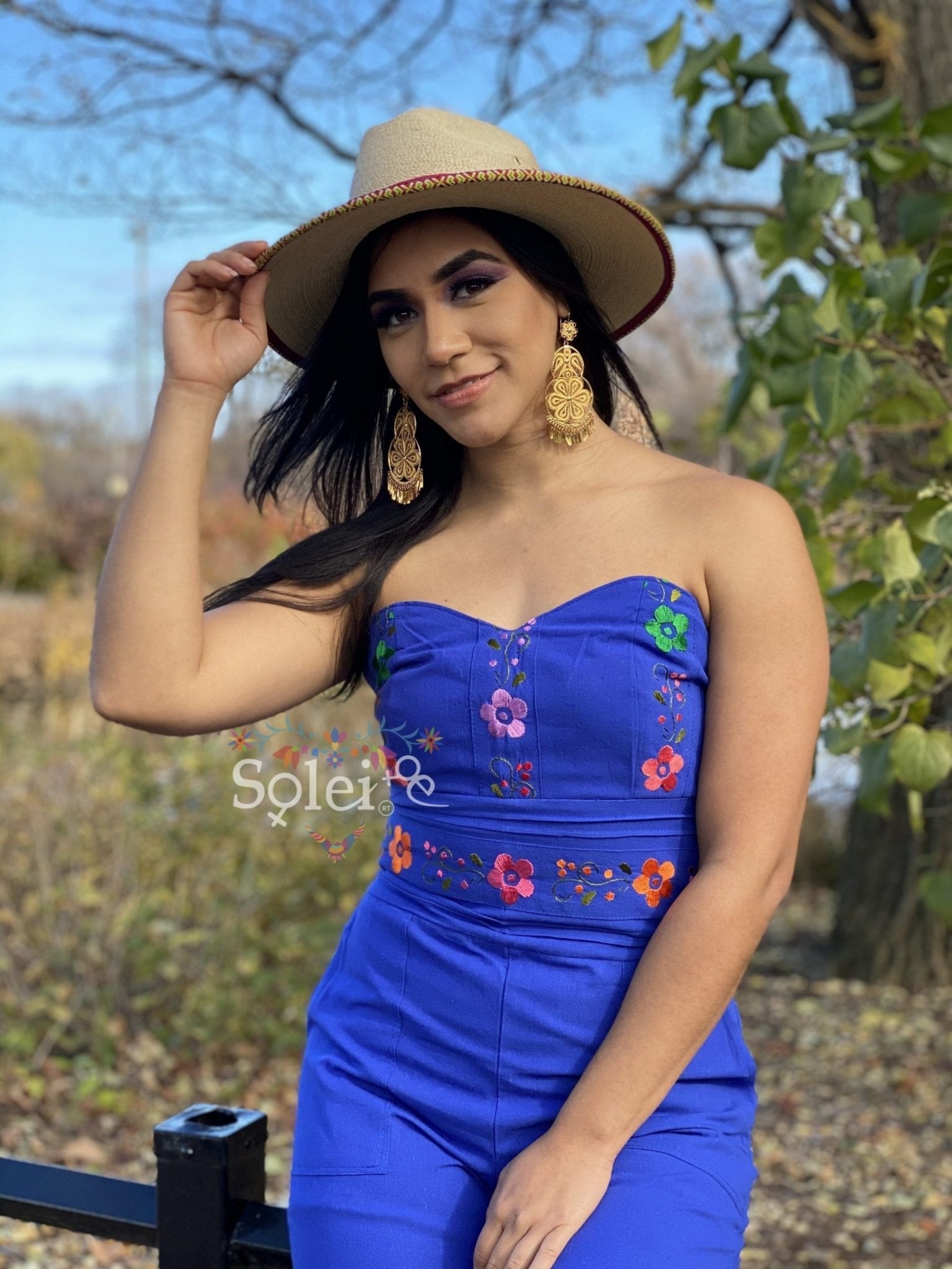Jumpsuit Strapless. Mexican Floral Hand Embroidered Jumpsuit. - Solei Store