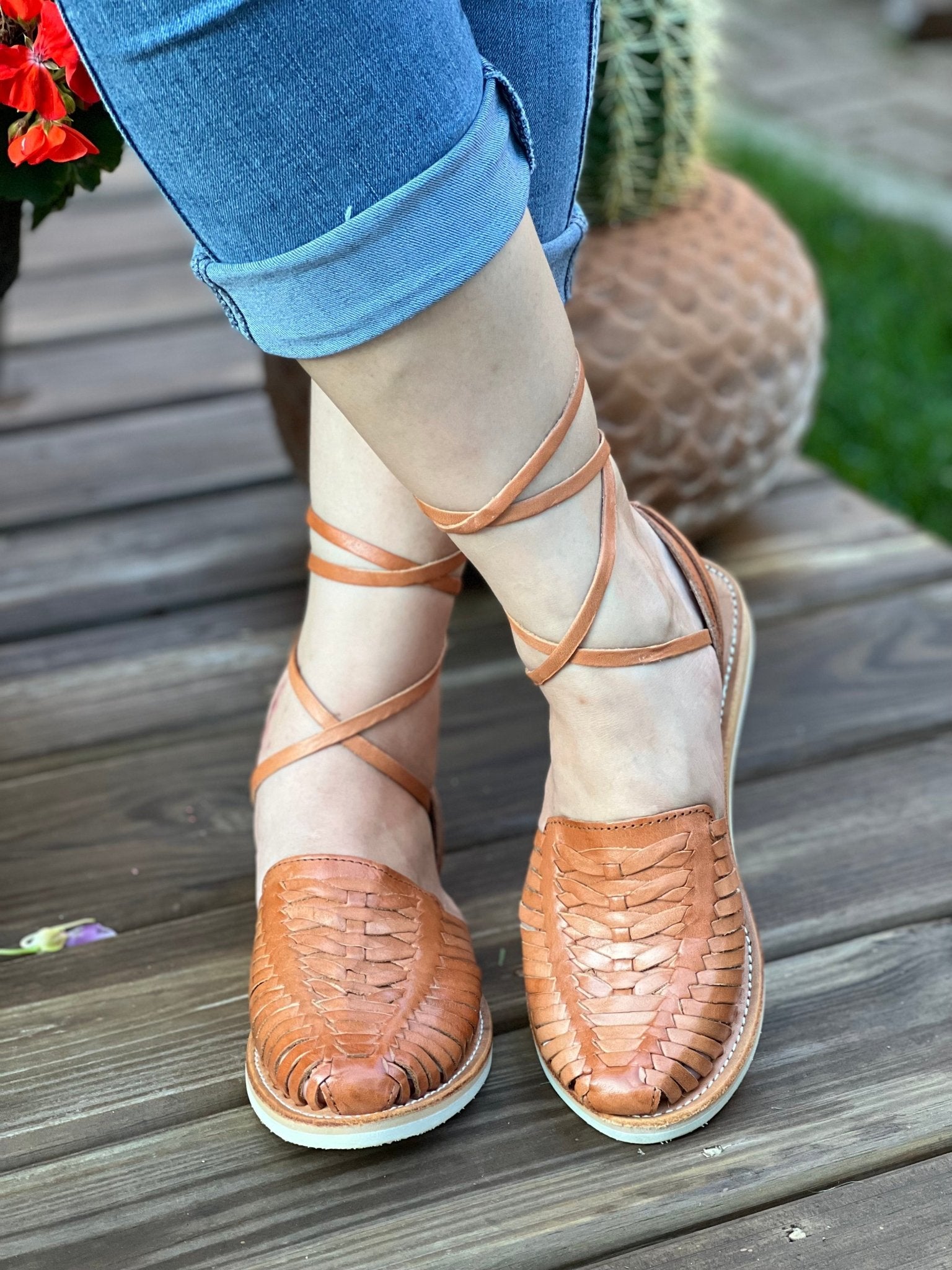 Lace Up Mexican Artisanal Leather Shoes. Charissa Trenzado Sandals - Solei Store