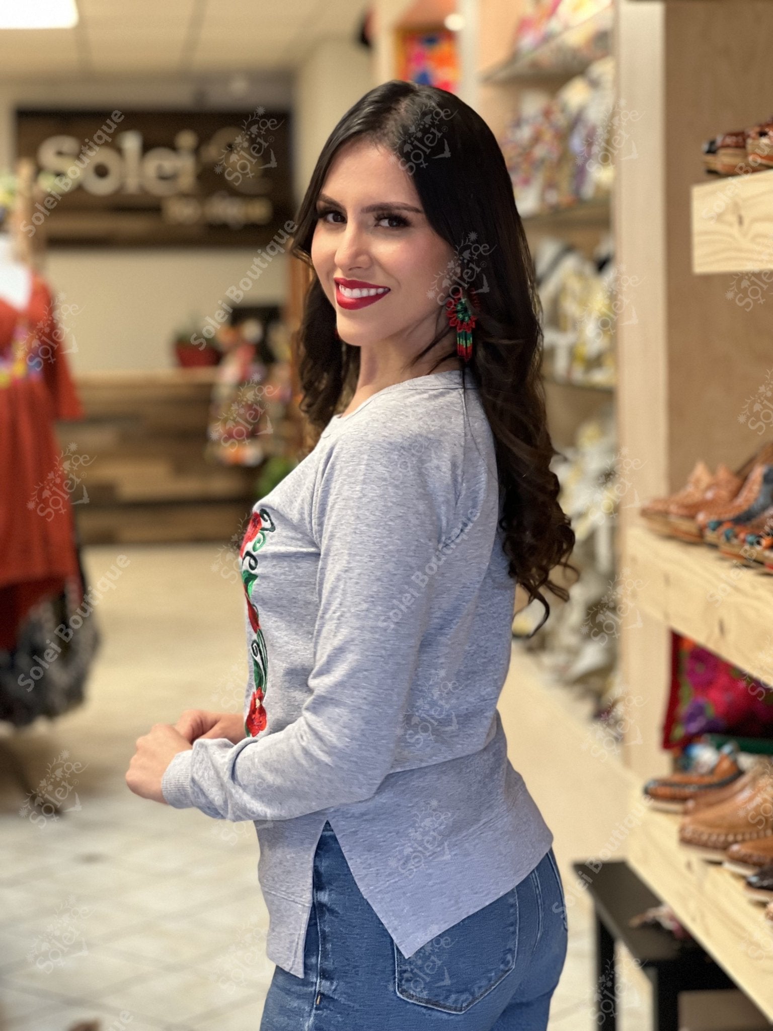 Lady of Guadalupe Virgin Embroidered Sweatshirt Mexican Artisanal Sweatshirt. Virgen Sweatshirt. - Solei Store