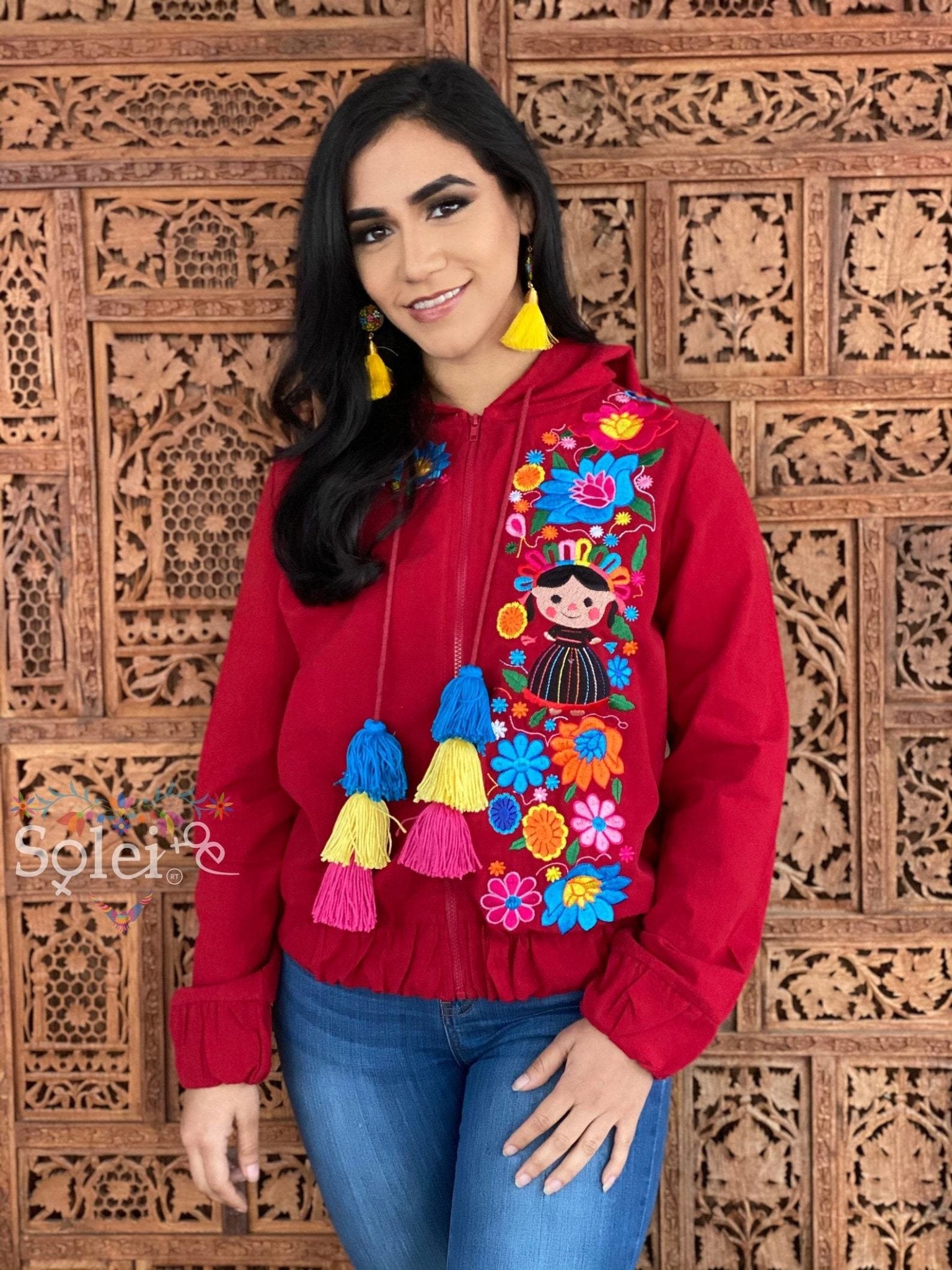 Lele Windbreaker jacket floral & Lele Doll Mexican design embroidered - Solei Store