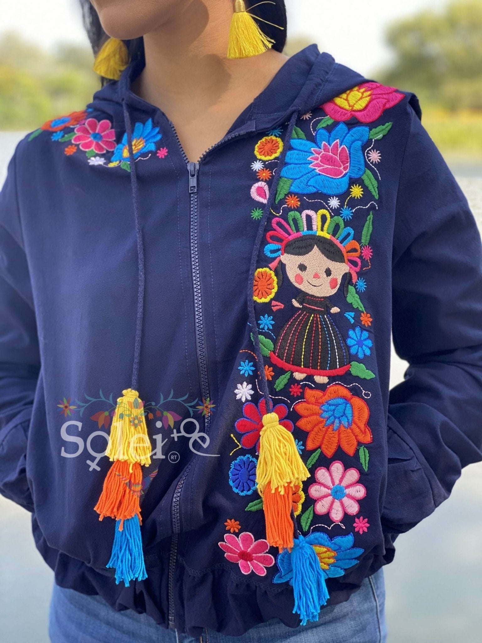 Lele Windbreaker jacket floral & Lele Doll Mexican design embroidered - Solei Store
