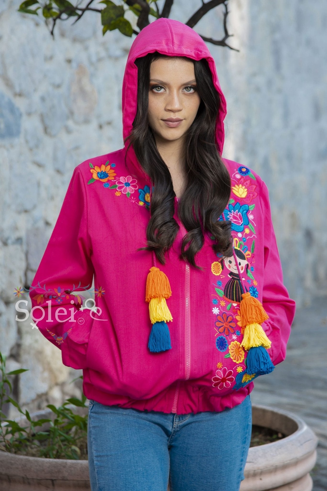 Lele Windbreaker jacket floral & Lele Doll Mexican design embroidered - Solei Store
