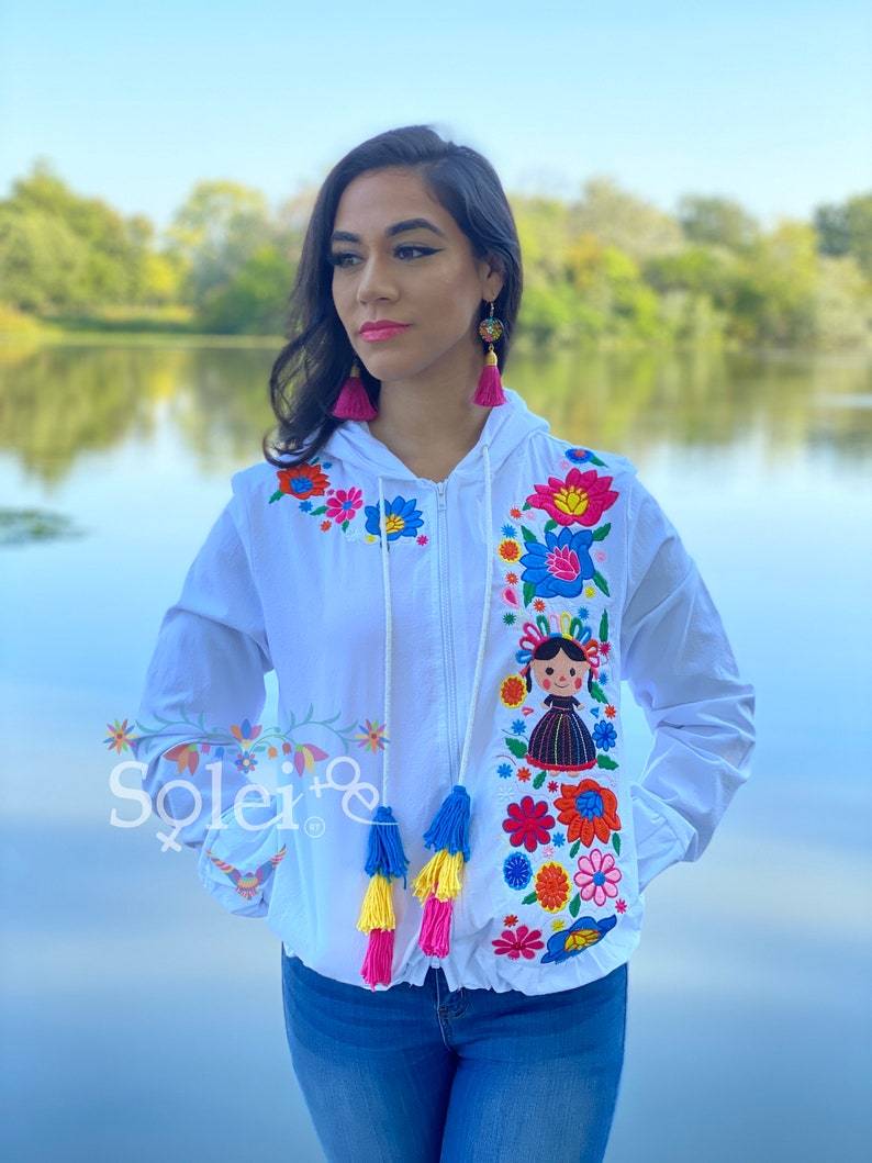 Lele Windbreaker jacket floral & Lele Doll Mexican design embroidered - Solei Store