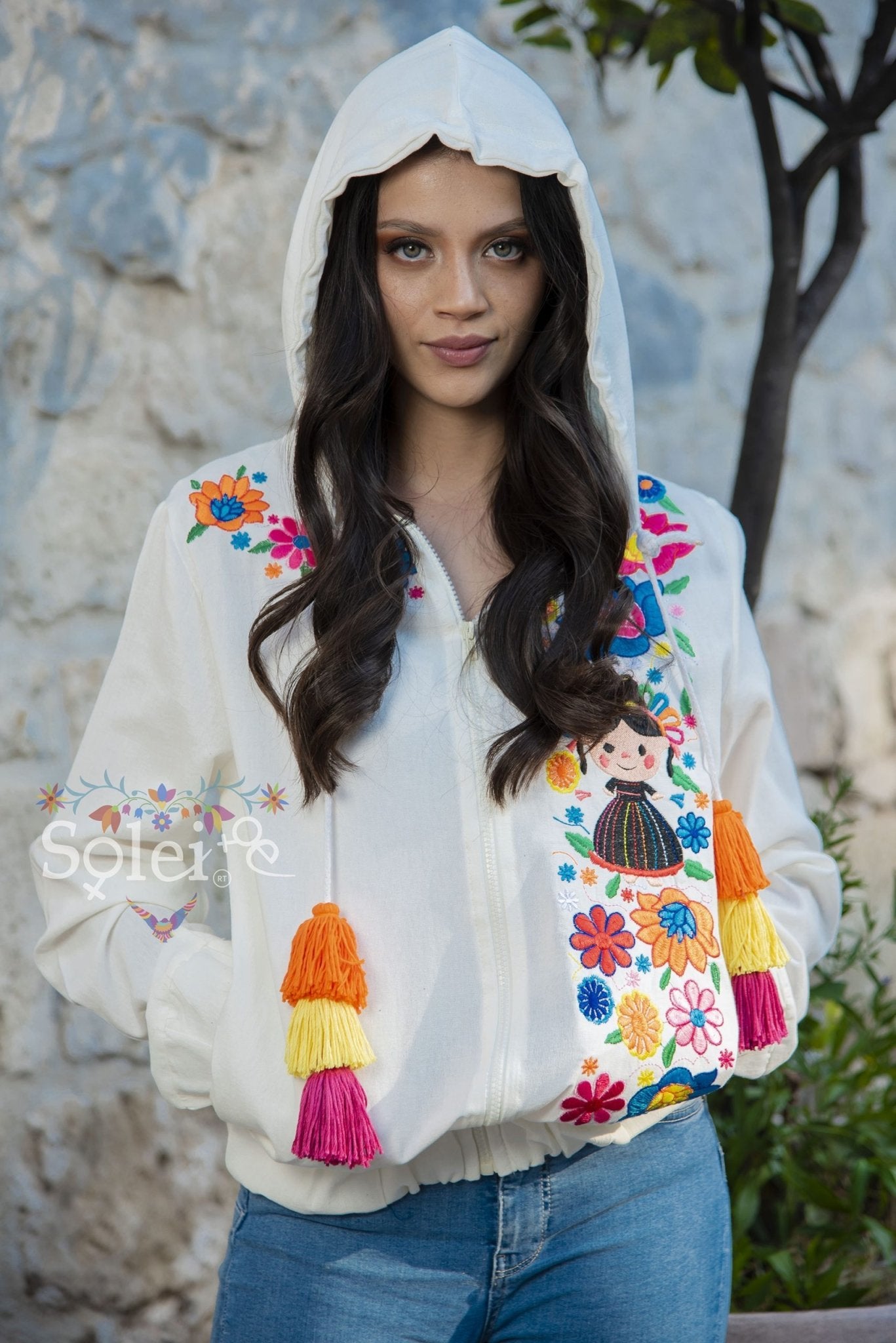 Lele Windbreaker jacket floral & Lele Doll Mexican design embroidered - Solei Store