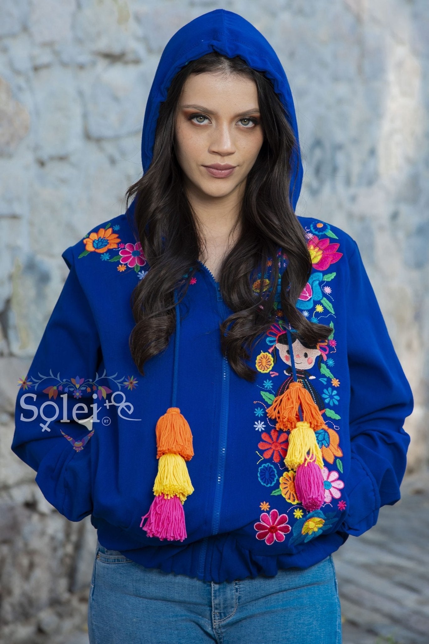 Lele Windbreaker jacket floral & Lele Doll Mexican design embroidered - Solei Store