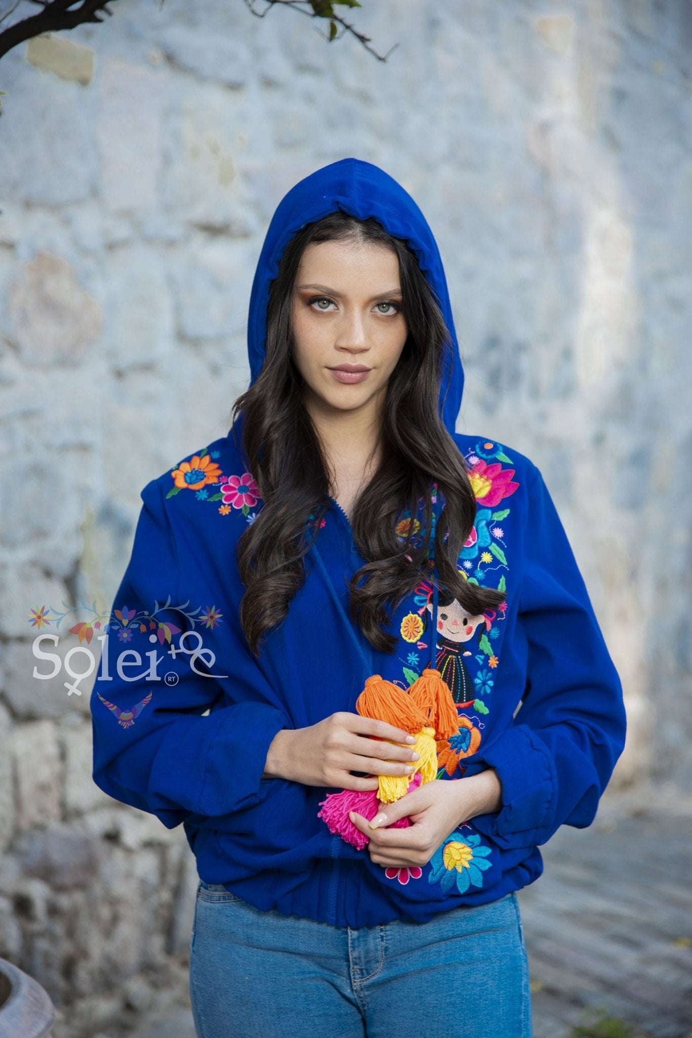 Lele Windbreaker jacket floral & Lele Doll Mexican design embroidered - Solei Store
