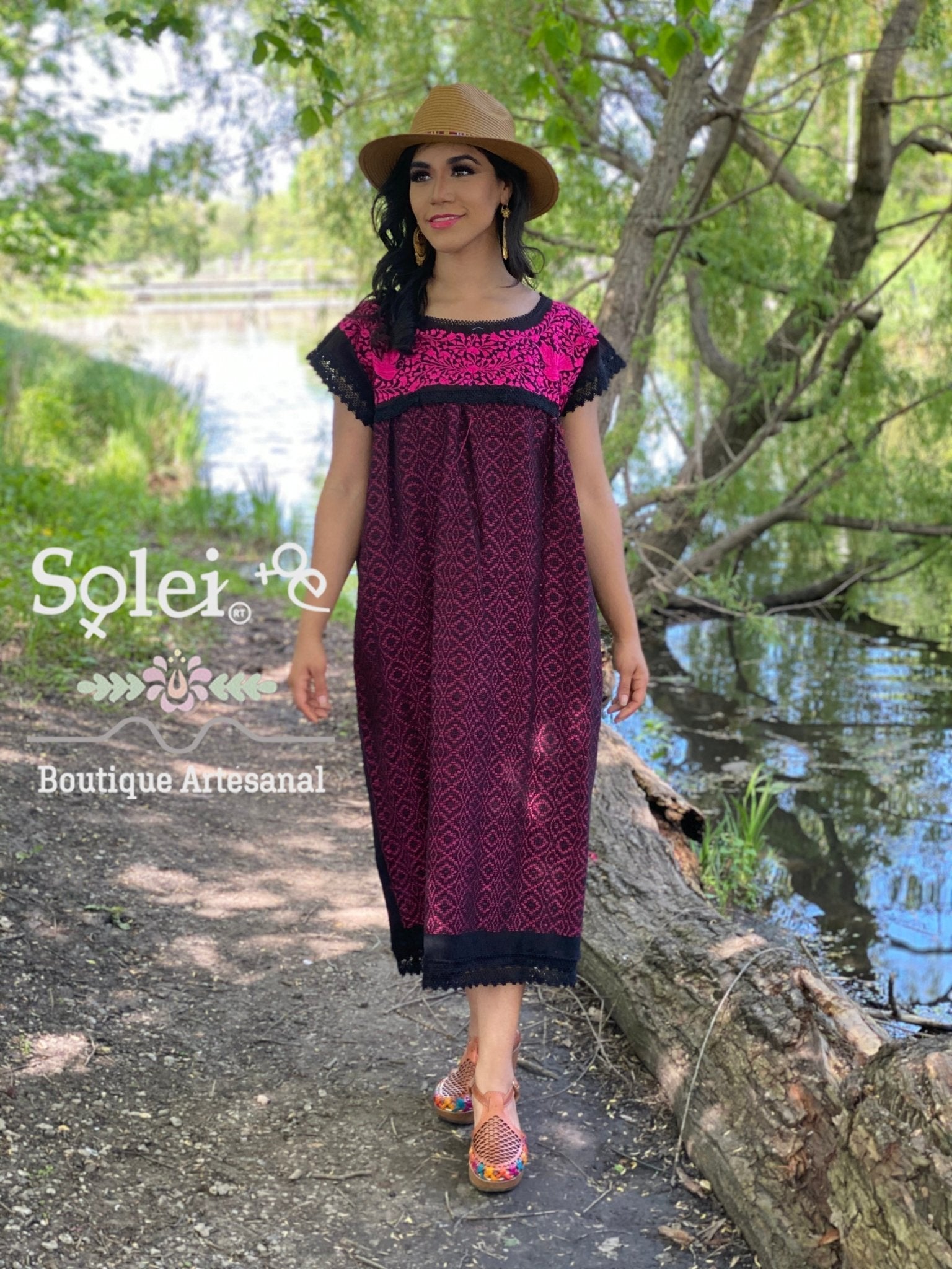 Long Embroidered Dress Made on a Loom. Handmade Dress. Vestido Mitla Largo - Solei Store