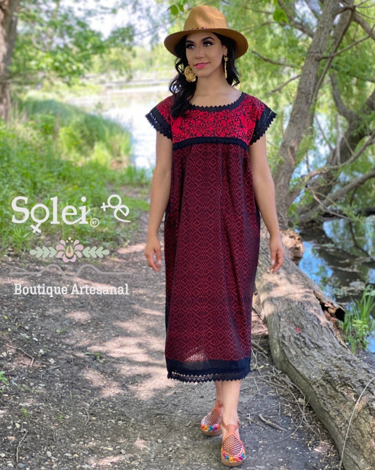 Long Embroidered Dress Made on a Loom. Handmade Dress. Vestido Mitla Largo - Solei Store