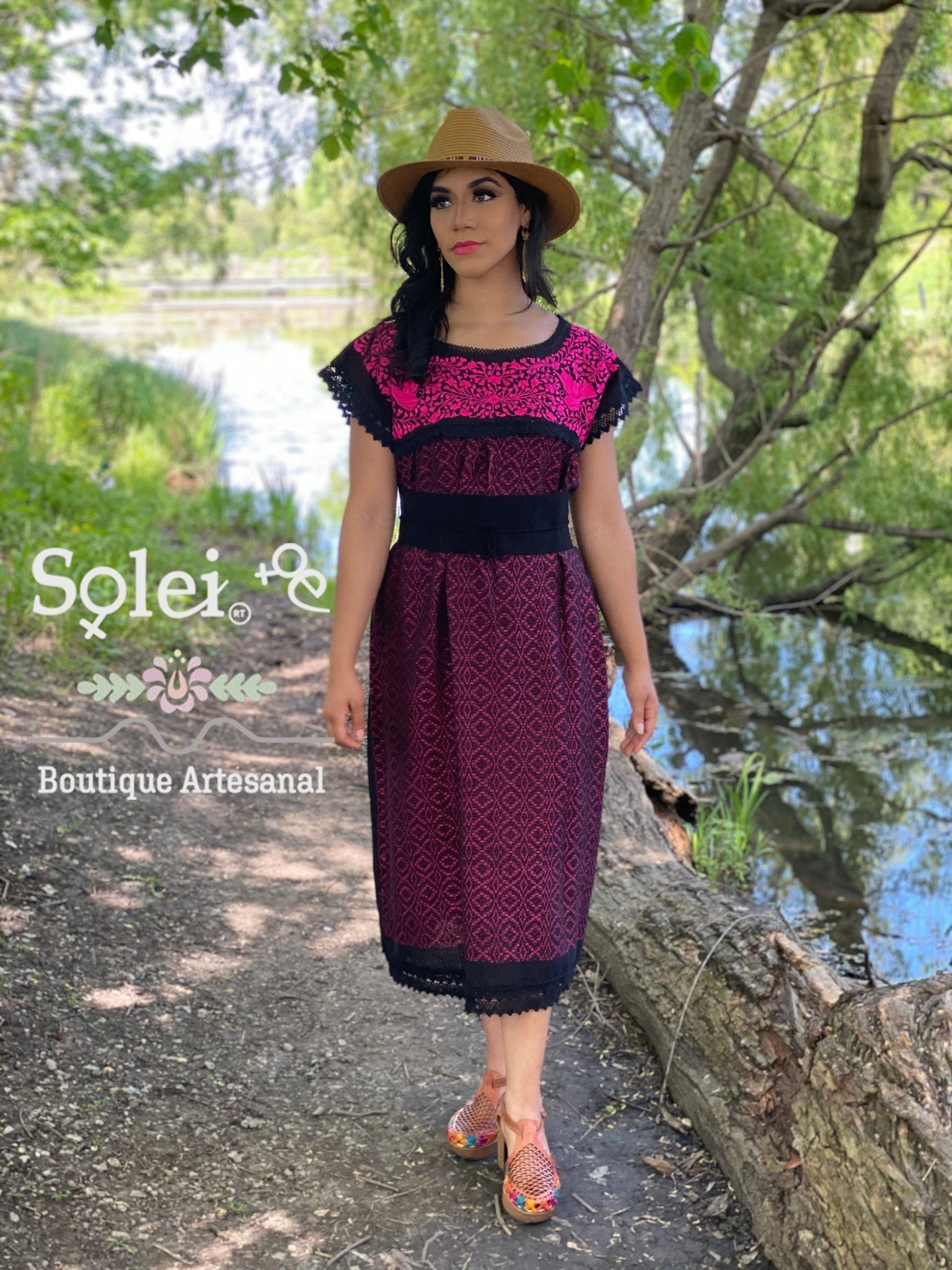 Long Embroidered Dress Made on a Loom. Handmade Dress. Vestido Mitla Largo - Solei Store