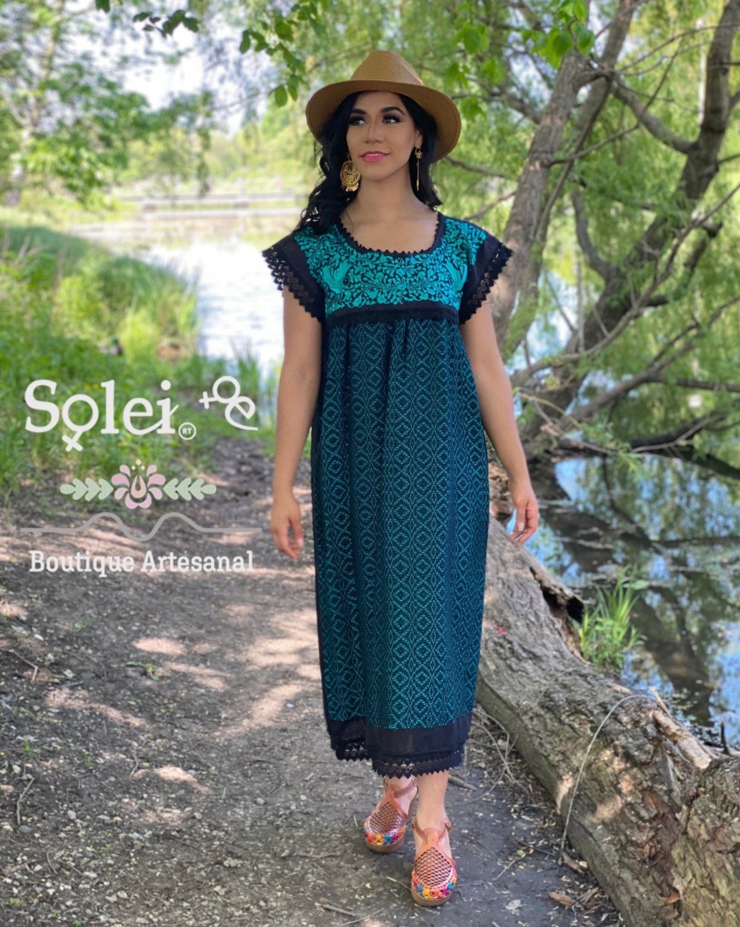 Long Embroidered Dress Made on a Loom. Handmade Dress. Vestido Mitla Largo - Solei Store