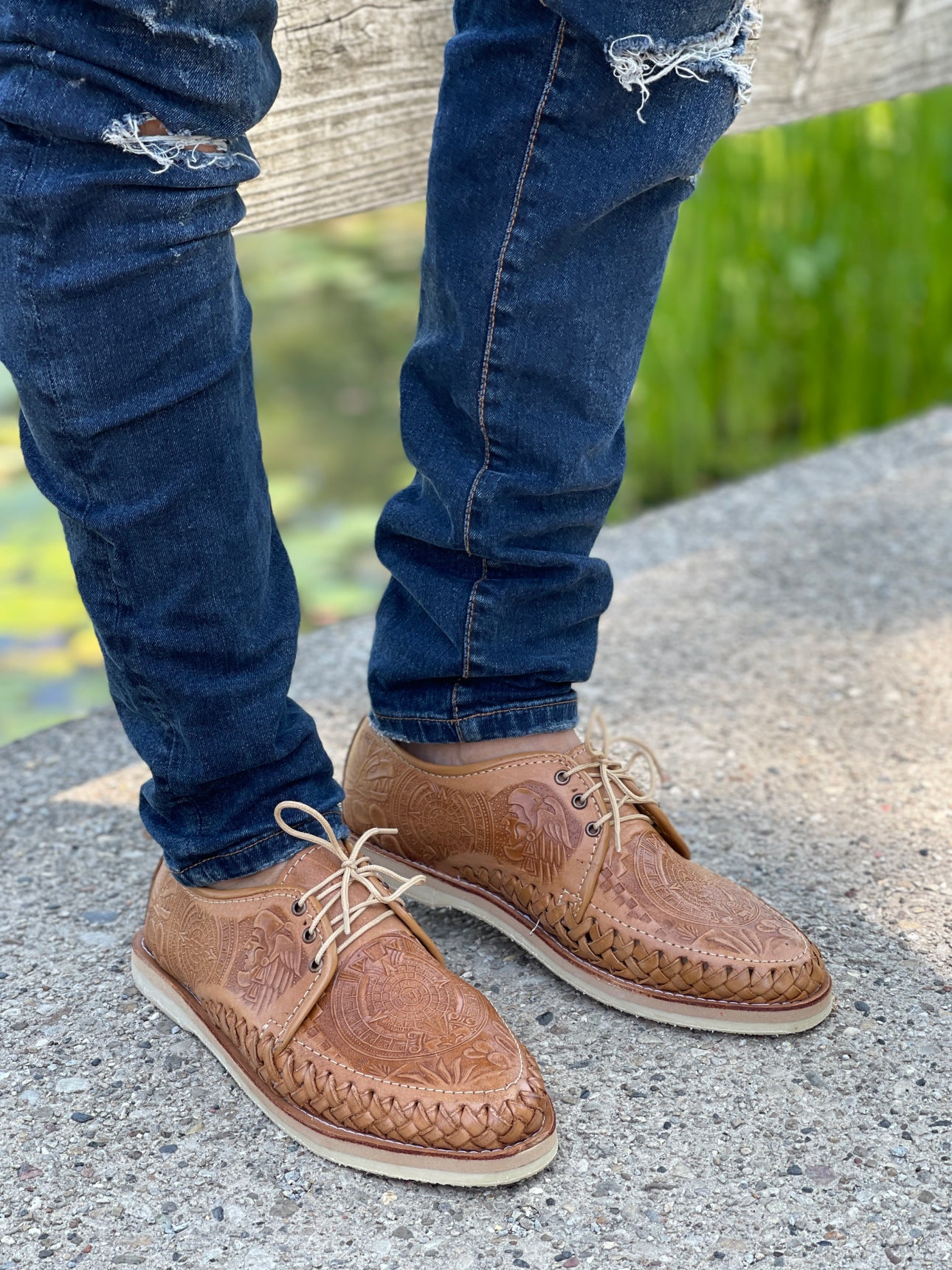 Men’s Artisanal Mexican Aztec Leather Calendar Shoes. Calendario Azteca Zapatos - Solei Store