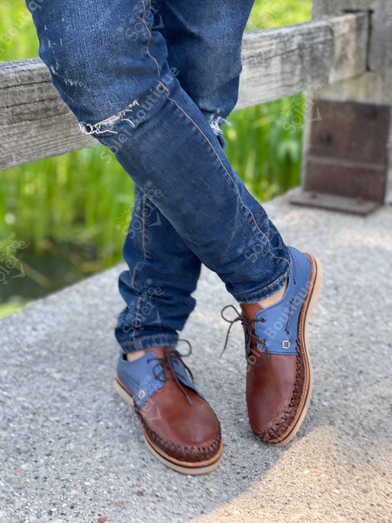 Men’s Artisanal Mexican Leather Shoes with Laces. Mexican Huarache. Zapato Emilio - Solei Store