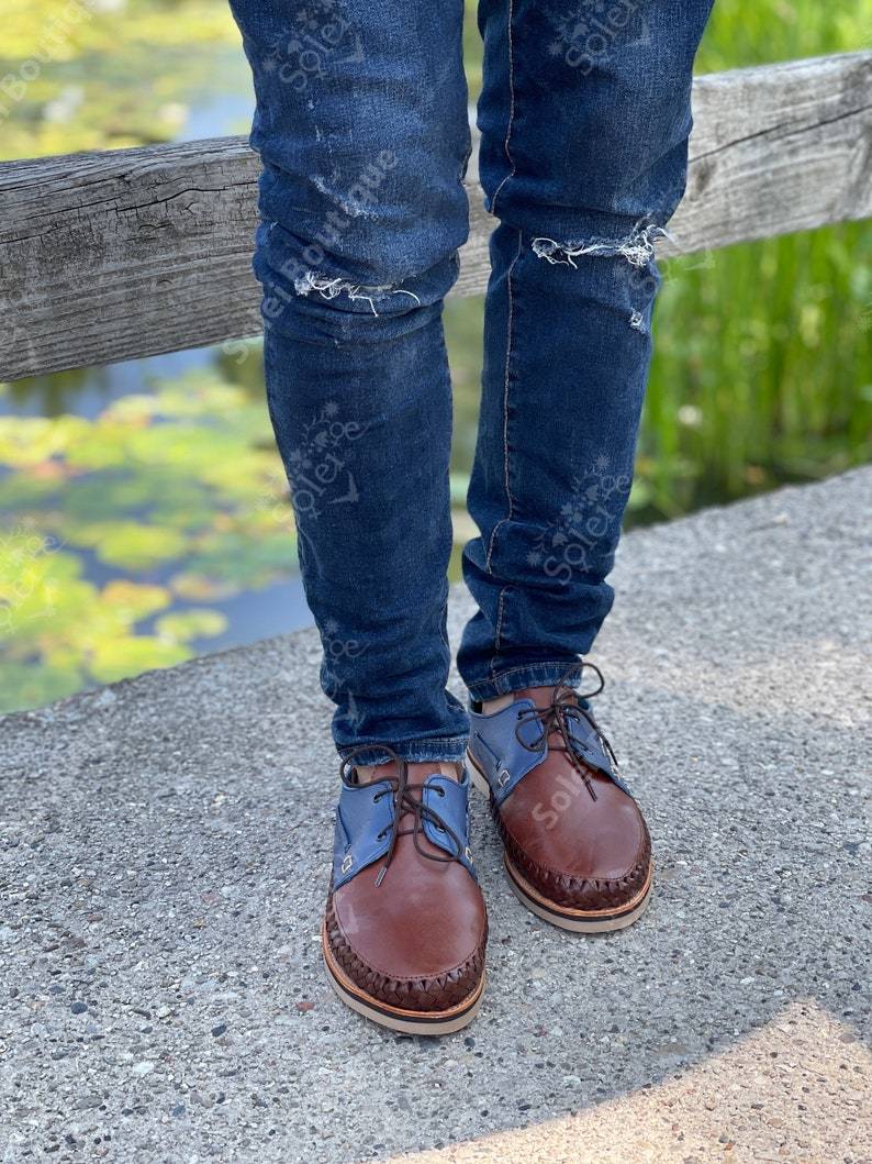 Men’s Artisanal Mexican Leather Shoes with Laces. Mexican Huarache. Zapato Emilio - Solei Store