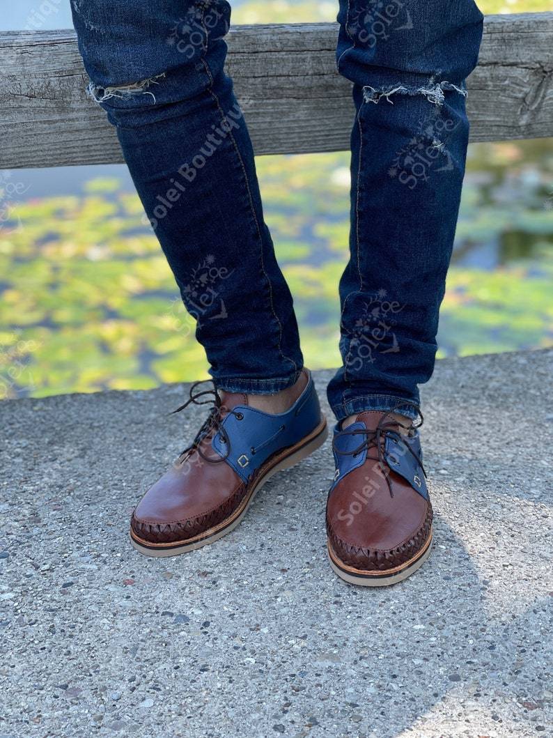 Men’s Artisanal Mexican Leather Shoes with Laces. Mexican Huarache. Zapato Emilio - Solei Store