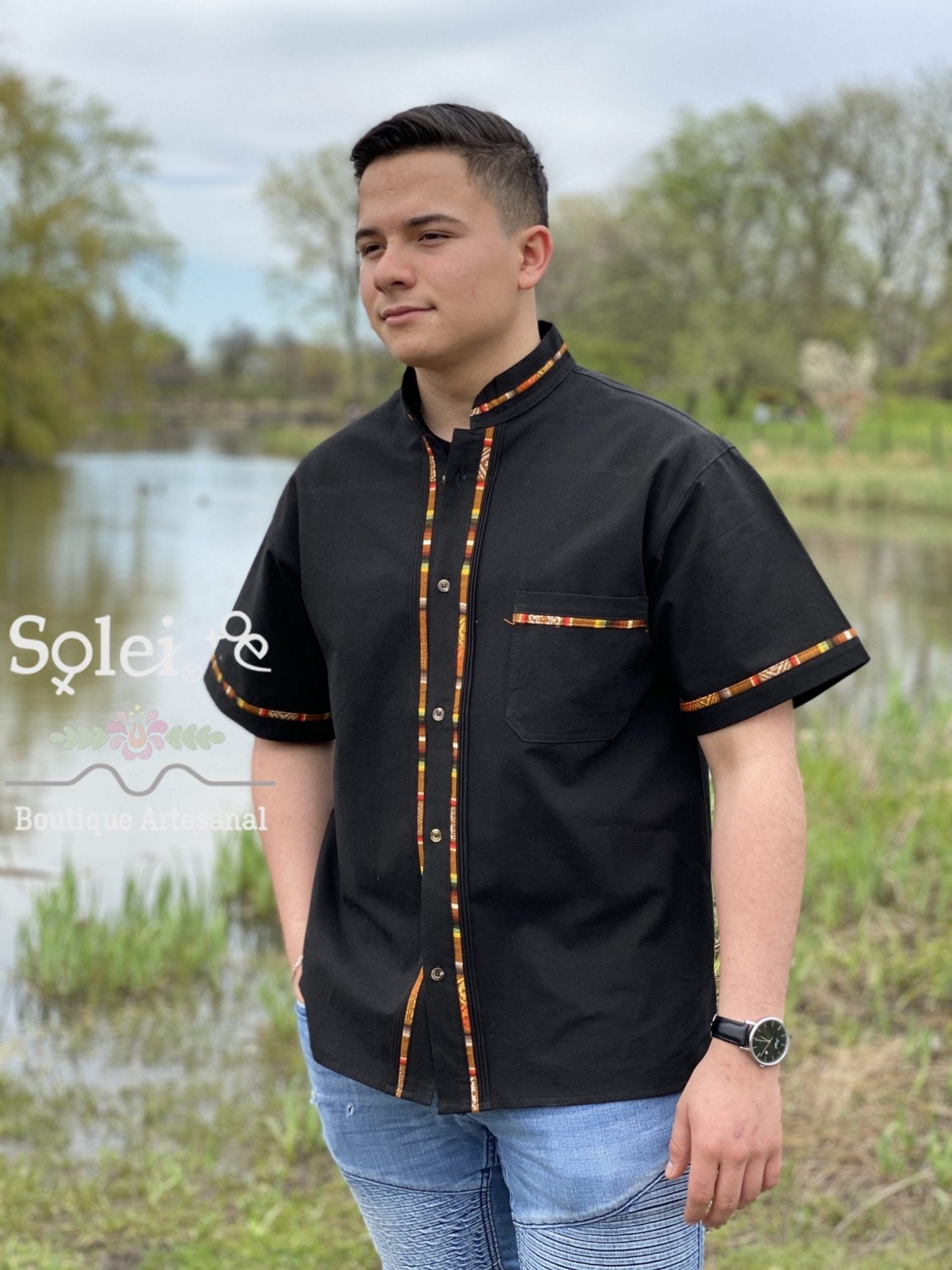 Mens Guayabera. Mens Traditional Mexican Button Up Shirt. - Solei Store