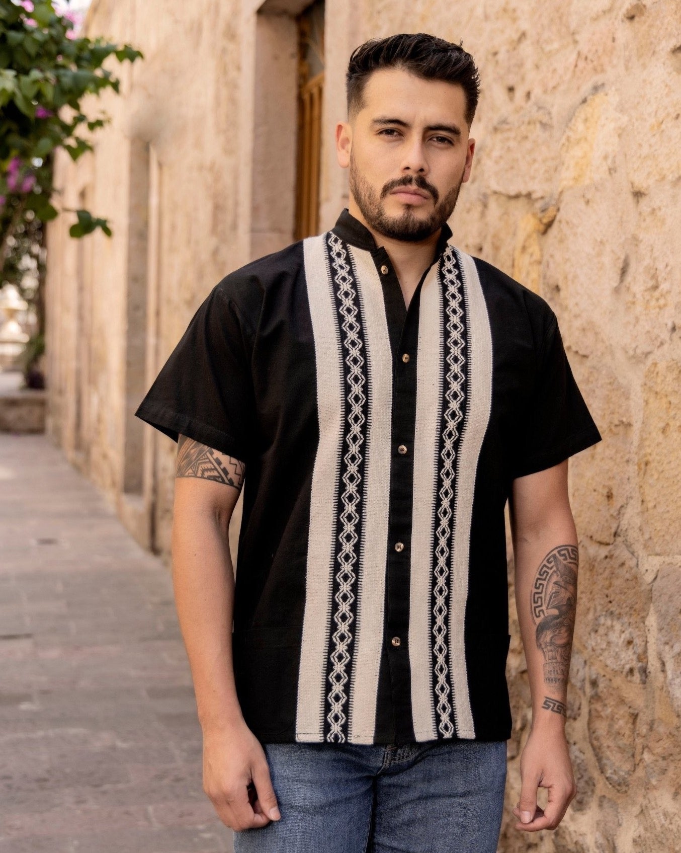 Men's Mexican Ethnic Embroidered Guayabera. Guayabera Carlos - Solei Store