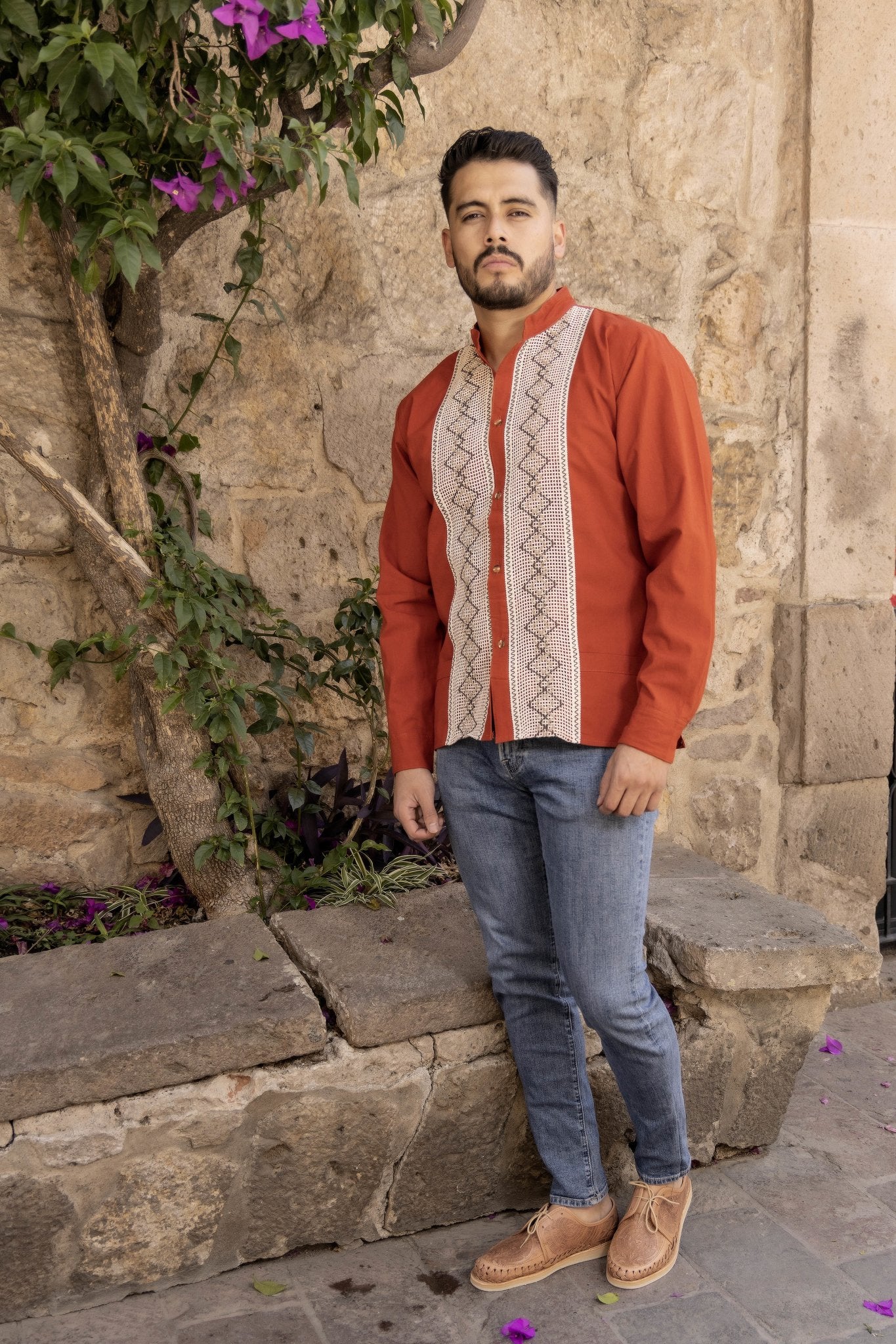 Men's Mexican Ethnic Embroidered Guayabera. Guayabera Cristobal - Solei Store