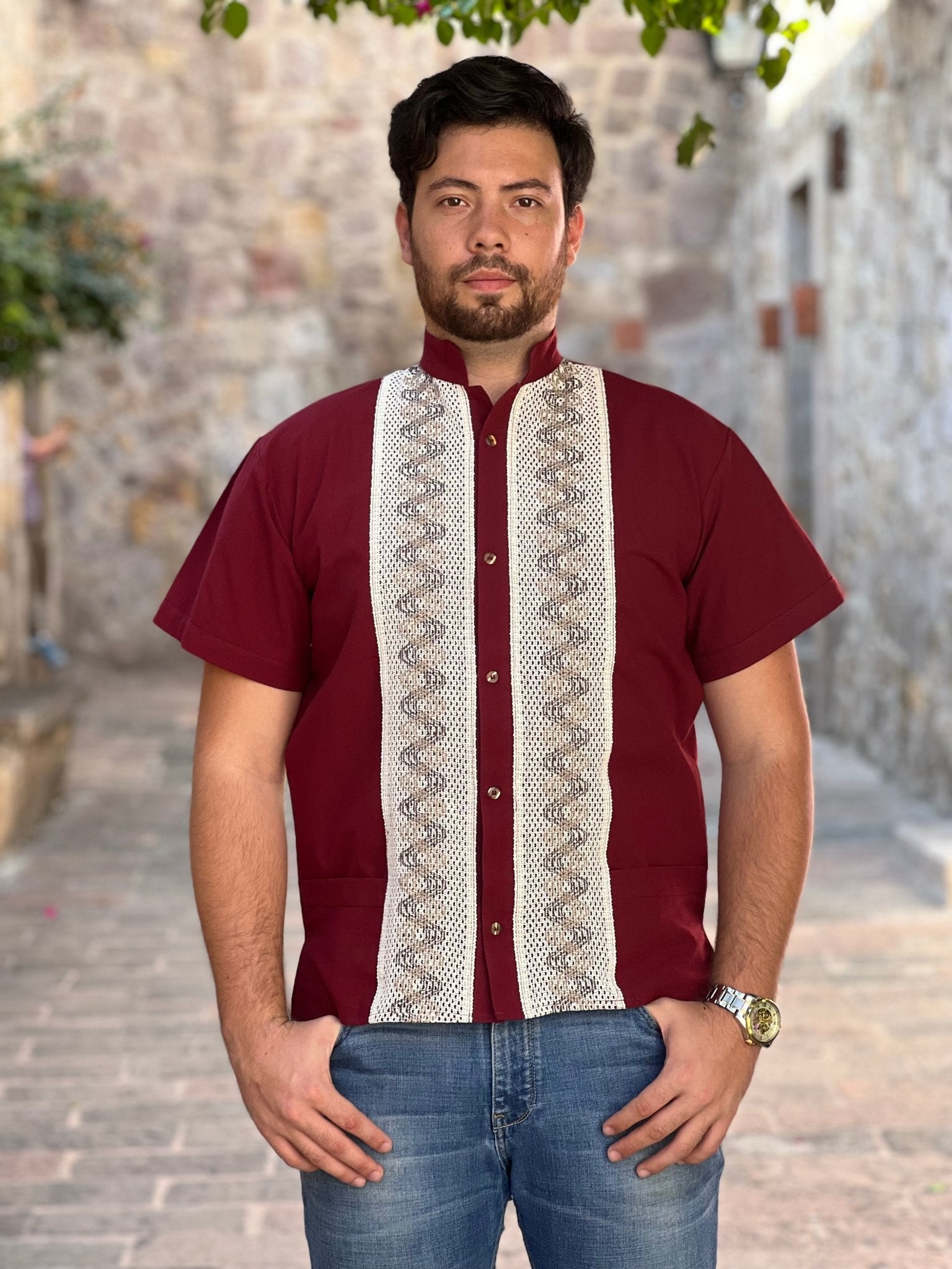 Men's Mexican Traditional Embroidered Guayabera. Guayabera Camilo - Solei Store