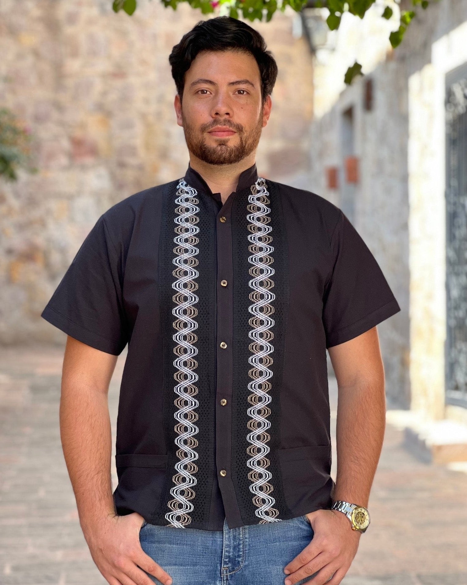 Men's Mexican Traditional Embroidered Guayabera. Guayabera Camilo - Solei Store