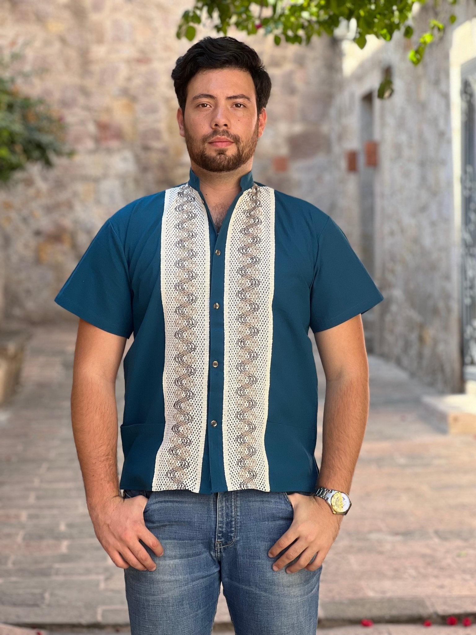 Men's Mexican Traditional Embroidered Guayabera. Guayabera Camilo - Solei Store