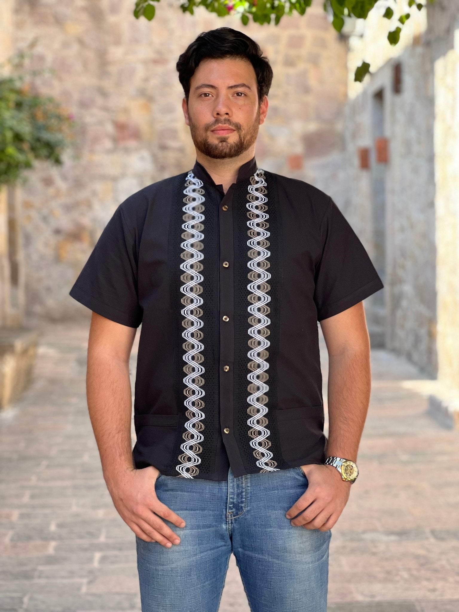 Men's Mexican Traditional Embroidered Guayabera. Guayabera Camilo - Solei Store