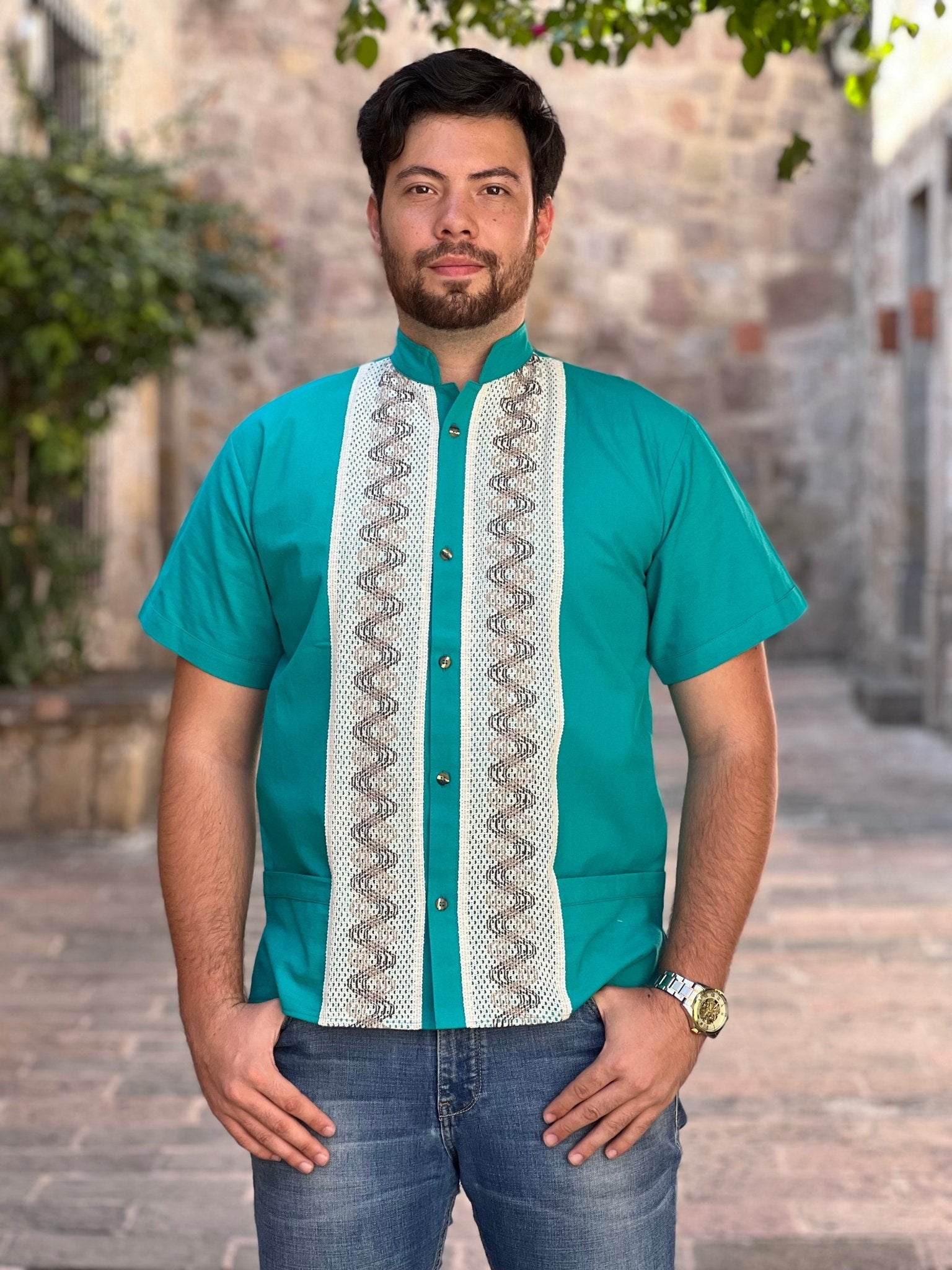 Men's Mexican Traditional Embroidered Guayabera. Guayabera Camilo - Solei Store