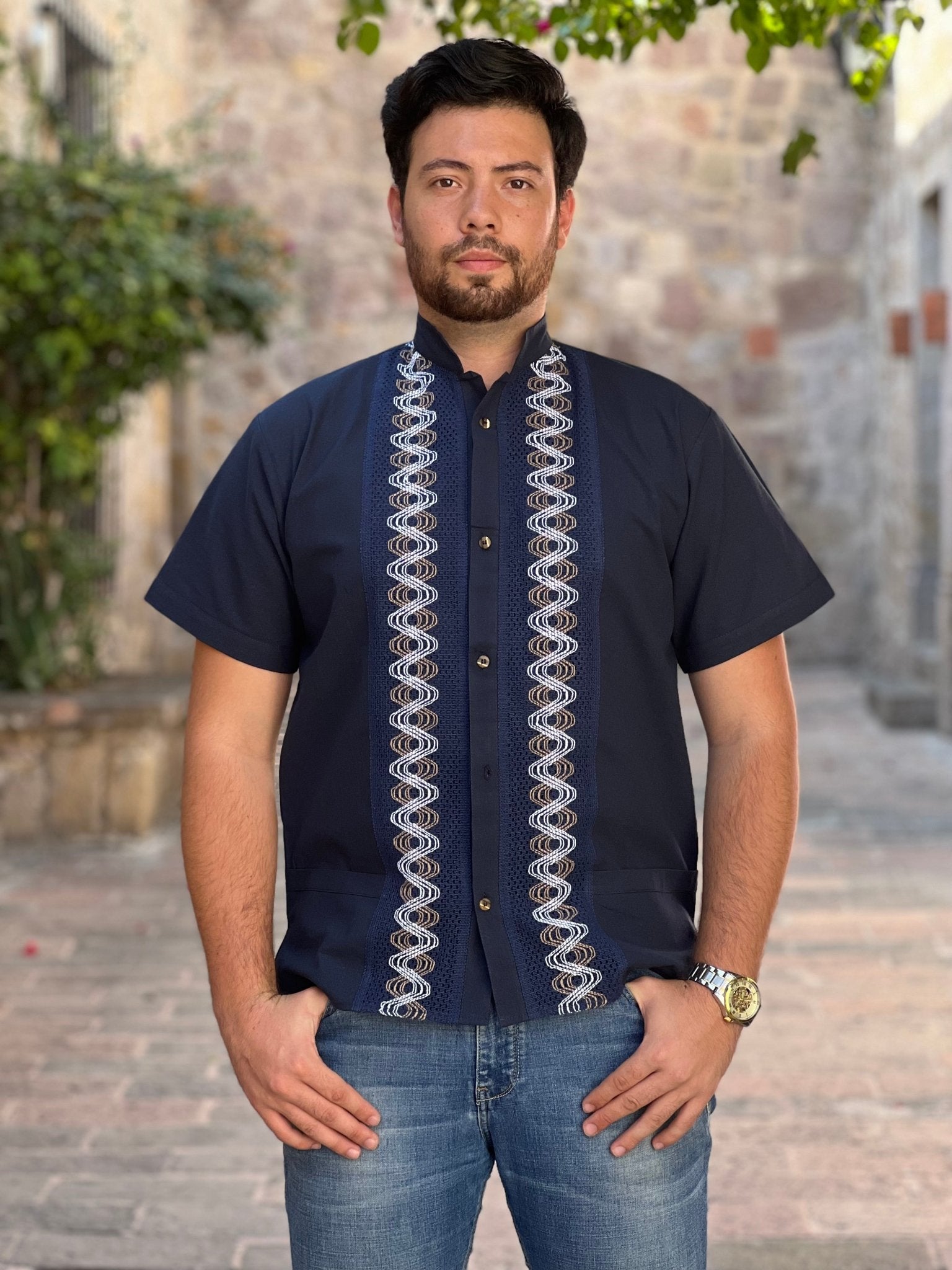 Men's Mexican Traditional Embroidered Guayabera. Guayabera Camilo - Solei Store