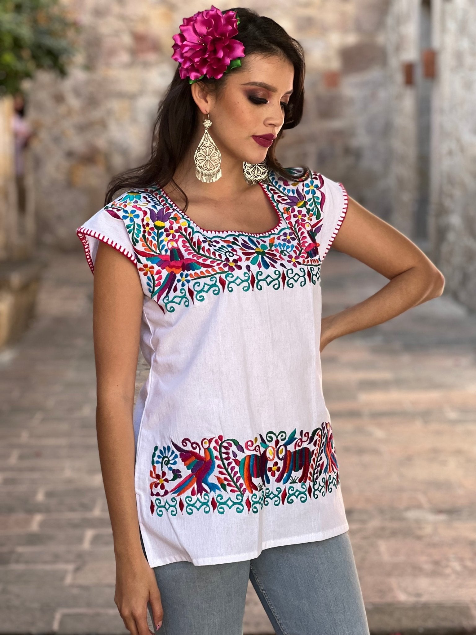 Mexican Animal Embroidered Blouse. Blusa Otomi. - Solei Store