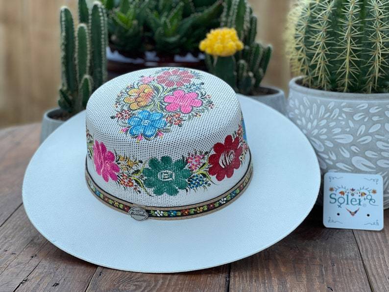 Mexican Artisanal Boater Hat. Hand Painted Hat. Traditional Mexican Hat. Cordobes Pintado - Solei Store
