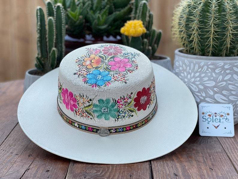 Mexican Artisanal Boater Hat. Hand Painted Hat. Traditional Mexican Hat. Cordobes Pintado - Solei Store
