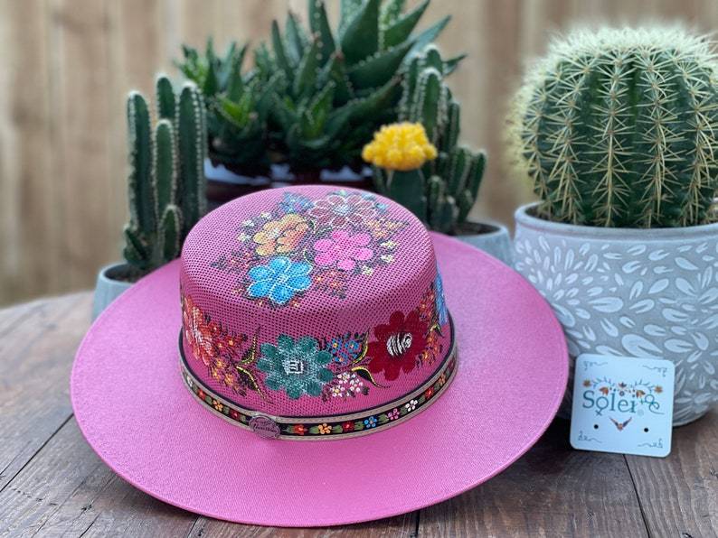 Mexican Artisanal Boater Hat. Hand Painted Hat. Traditional Mexican Hat. Cordobes Pintado - Solei Store