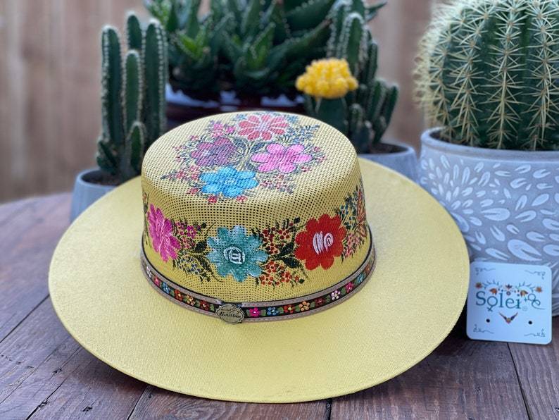 Mexican Artisanal Boater Hat. Hand Painted Hat. Traditional Mexican Hat. Cordobes Pintado - Solei Store